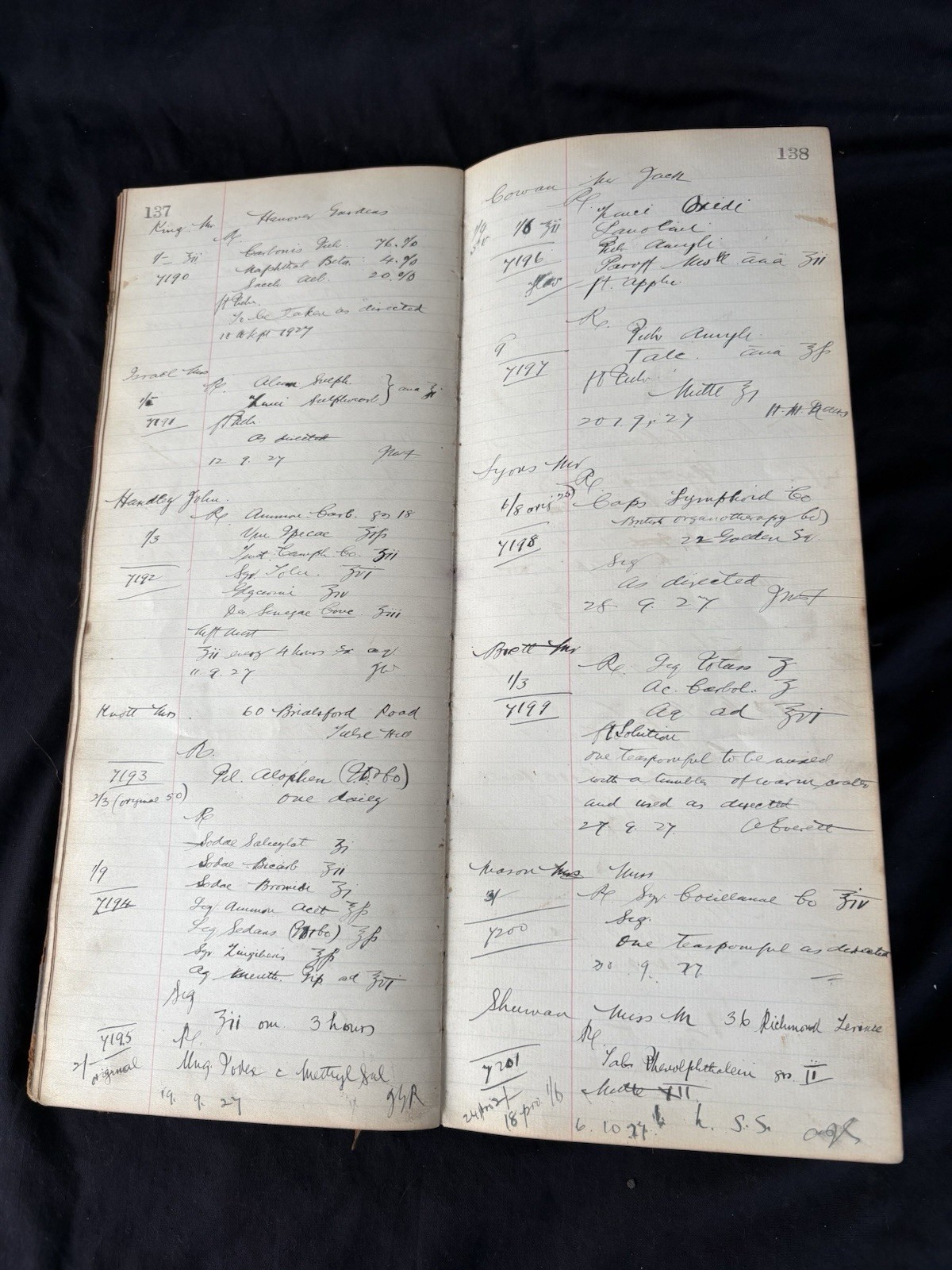 Handwritten Chemist Prescription Ledger Kennington Park London Pharmacy 1920