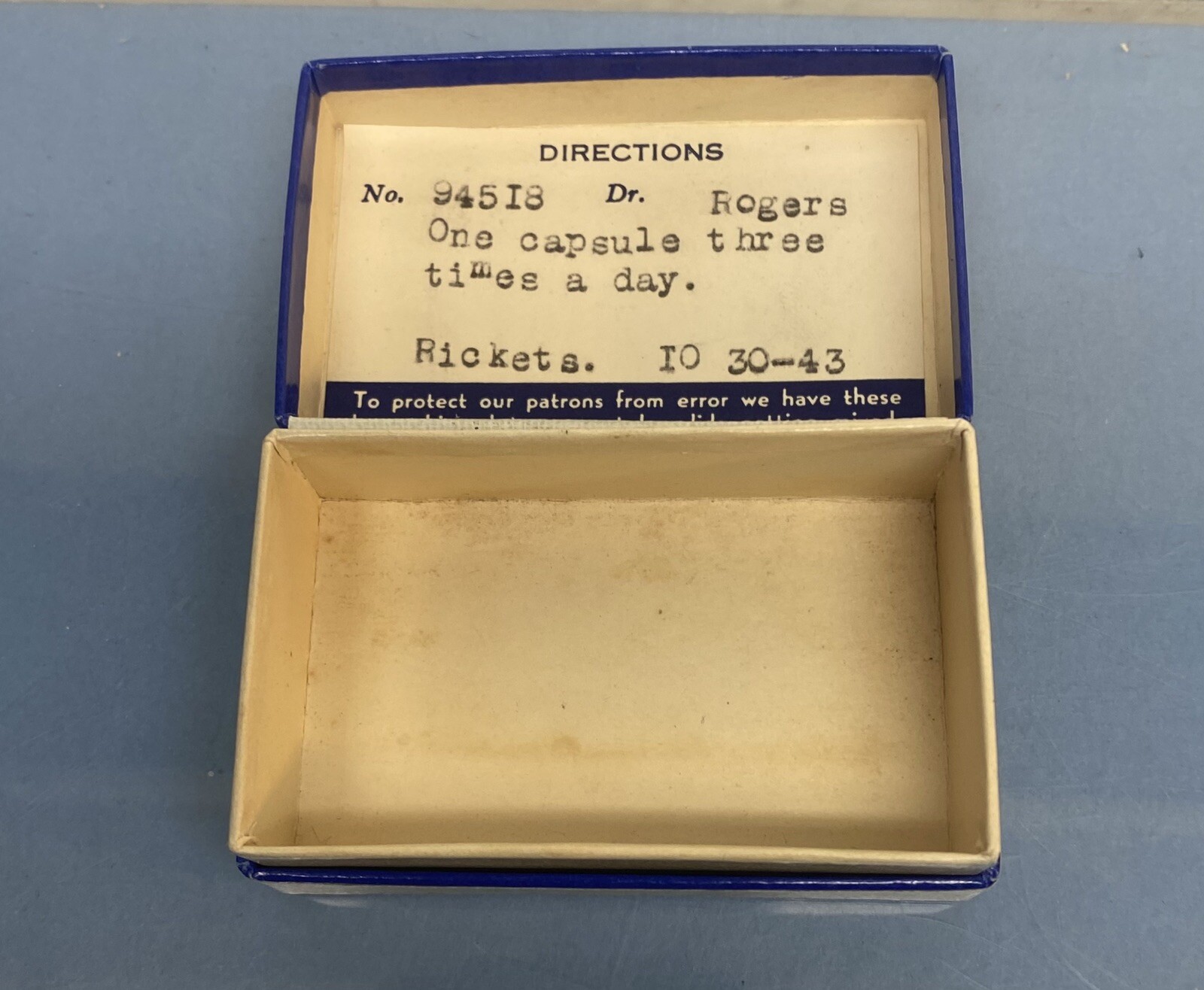 Vintage Prescription medicine Pill Cardboard Box Canton Drug Co Oklahoma rickets