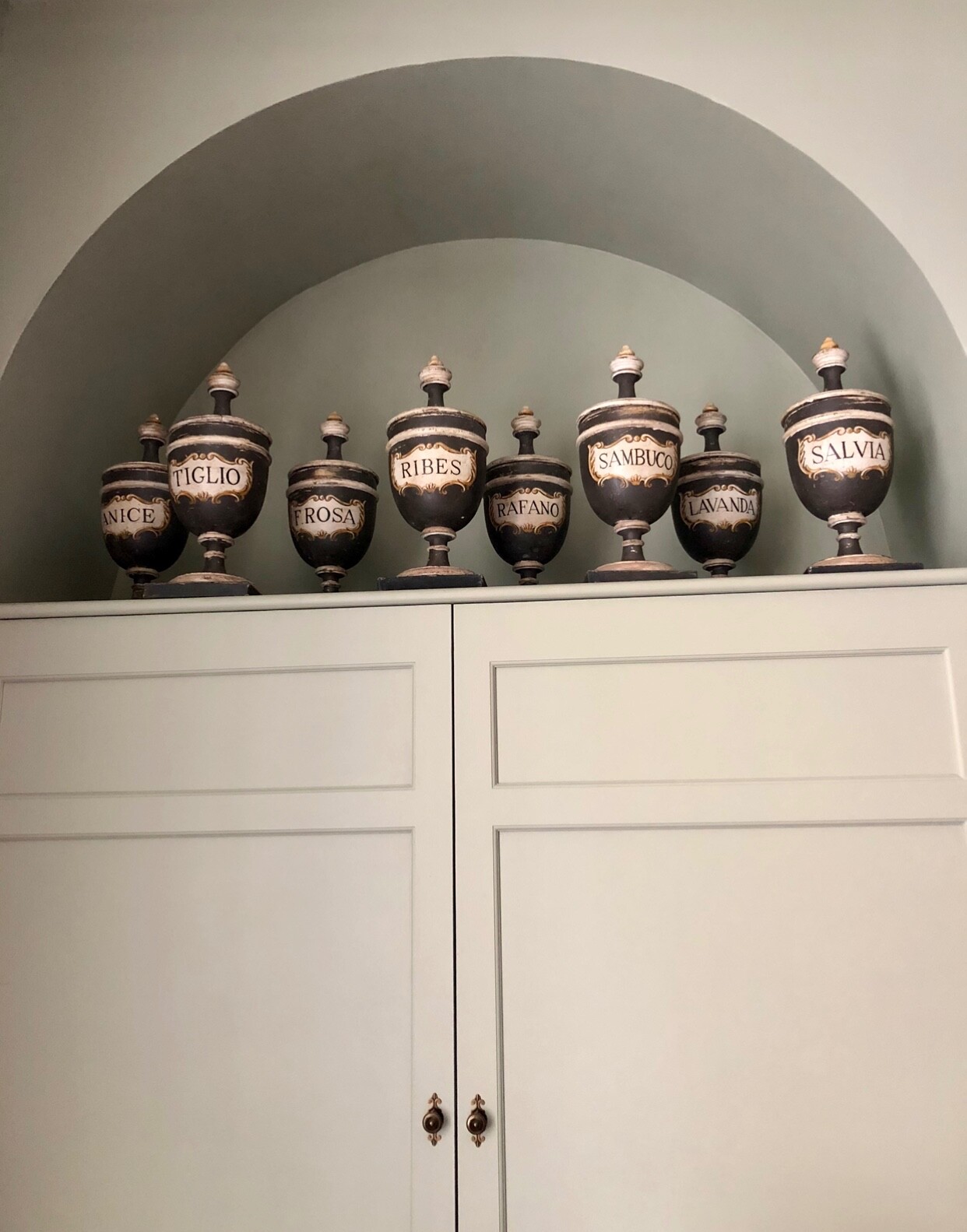 1x large highly decorative antique black hand painted apothecary urns jars paint