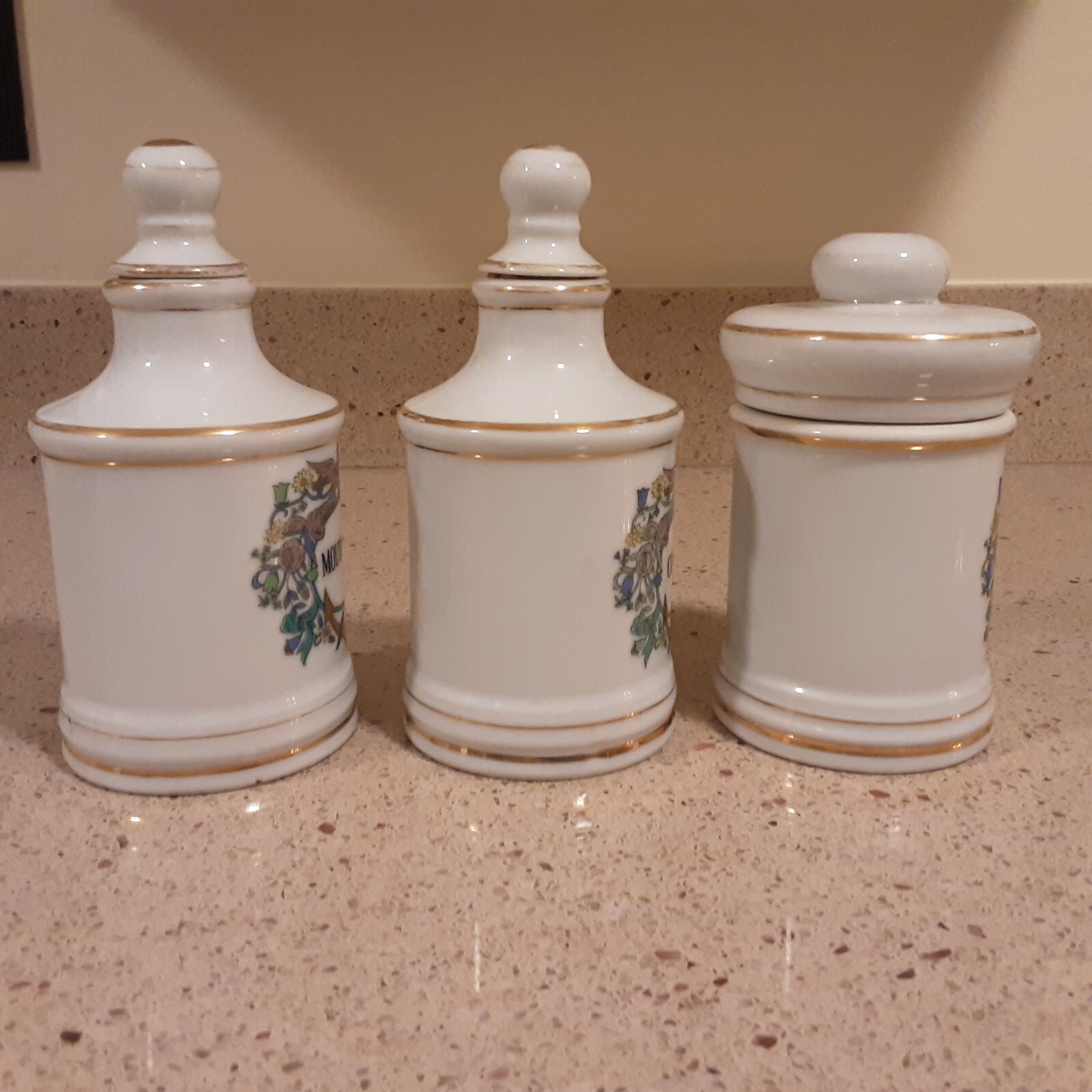 Set of 3 Vintage Ceramic Apothecary Pharmacy Jars with Lids