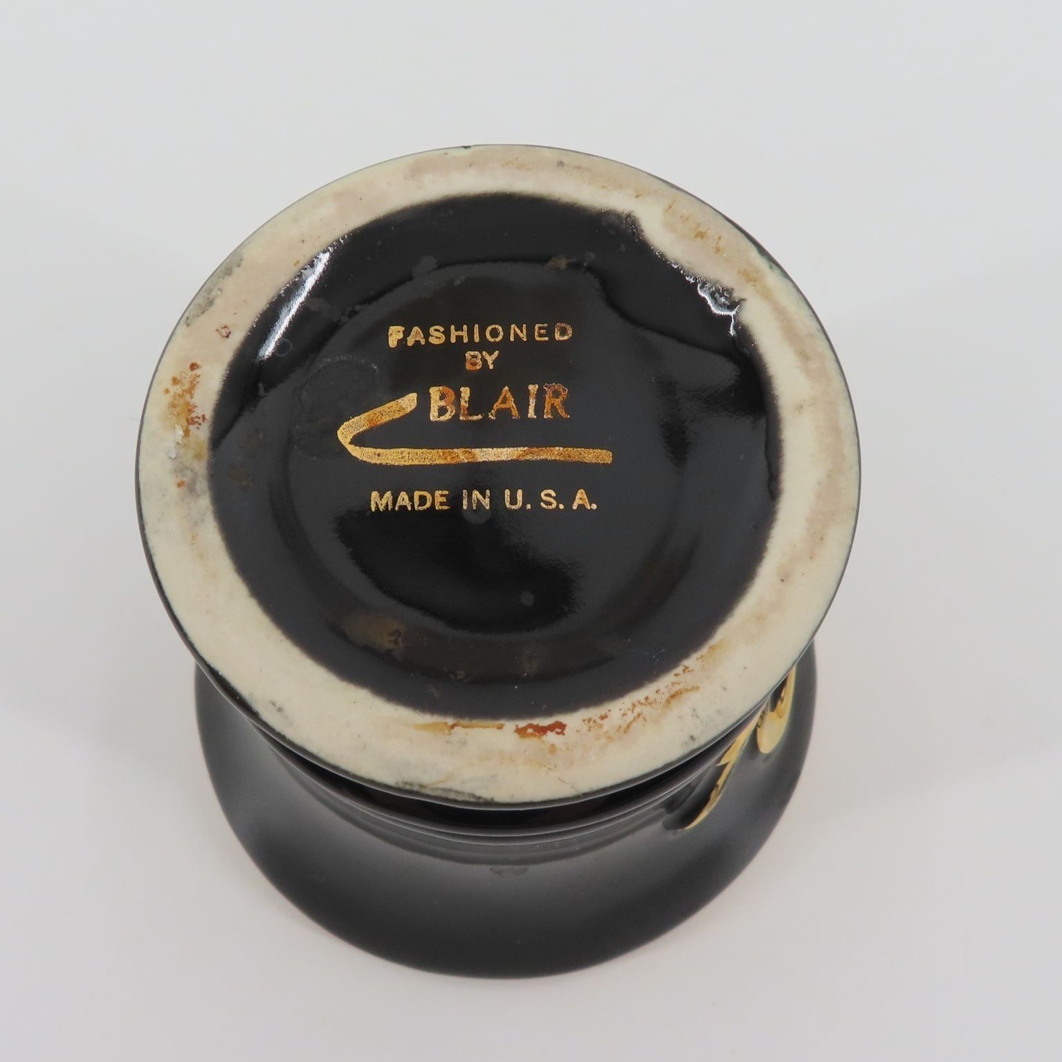 VTG Fashioned by Blair Black Gold Ceramic Mortar Vase 3.1in Tall NO PESTLE USA