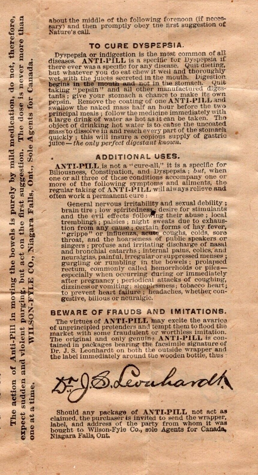 Dr. J.S. Leonhardt ‘s Anti-Pill Directions & Advice – Vintage-Wilson-Fyle-Canada