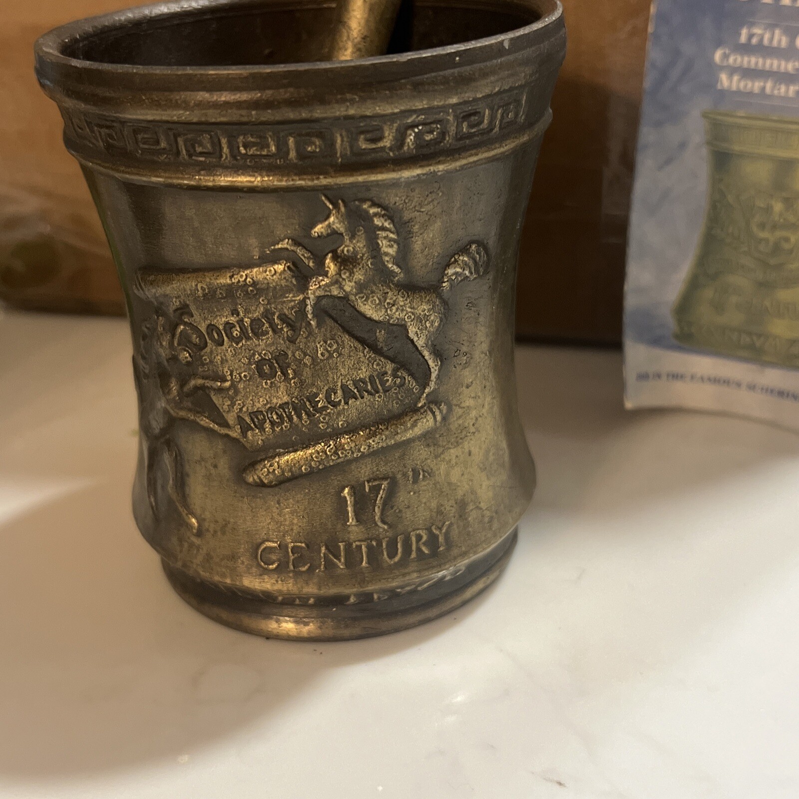 Vintage Mortar And Pestle Set Metal Society of Apothecaries 4” Heavy