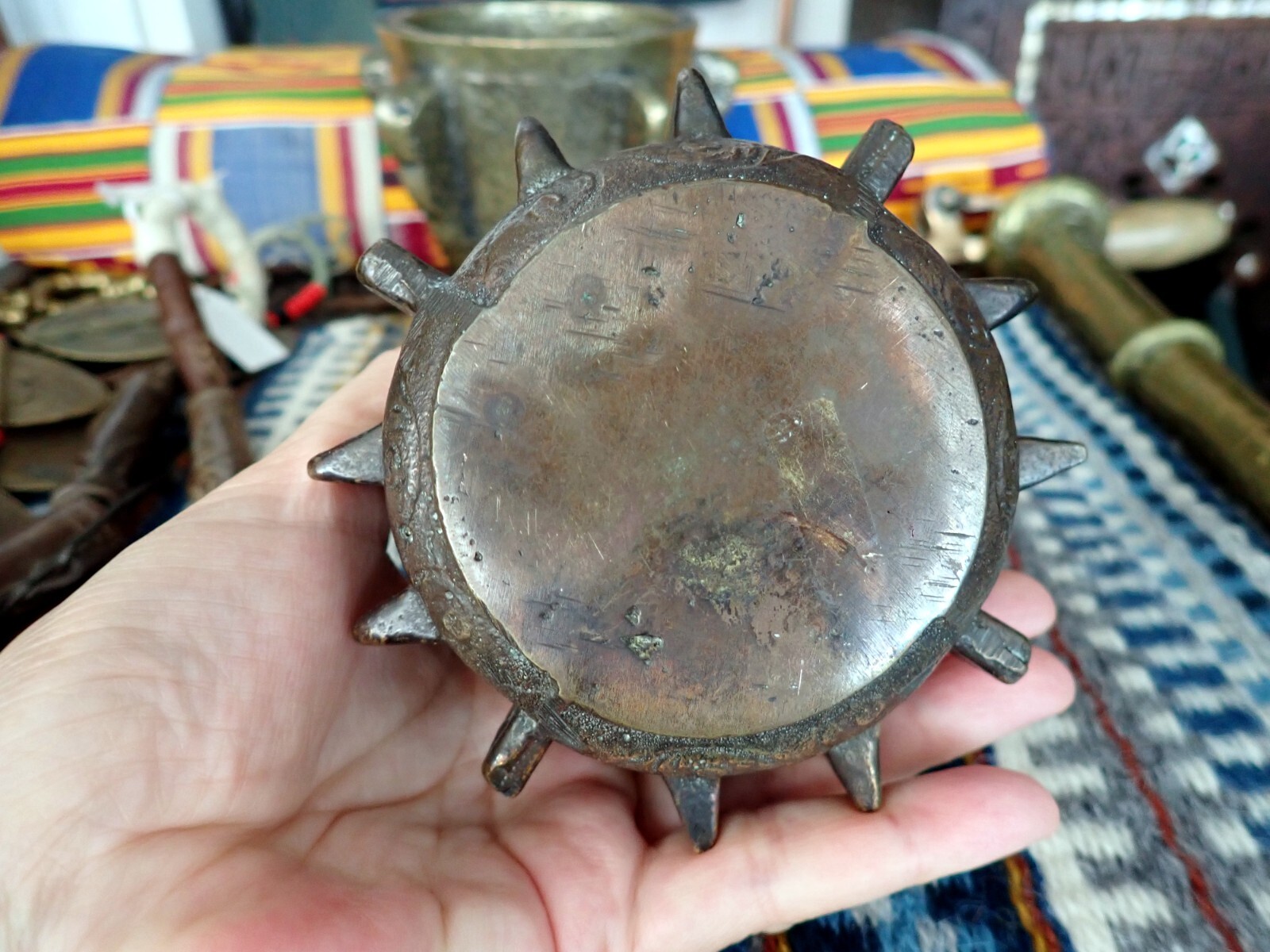 Gilded Bronze Mortar Arab Spain Antique Cast Bronze Small Mortar Apothecary Herb