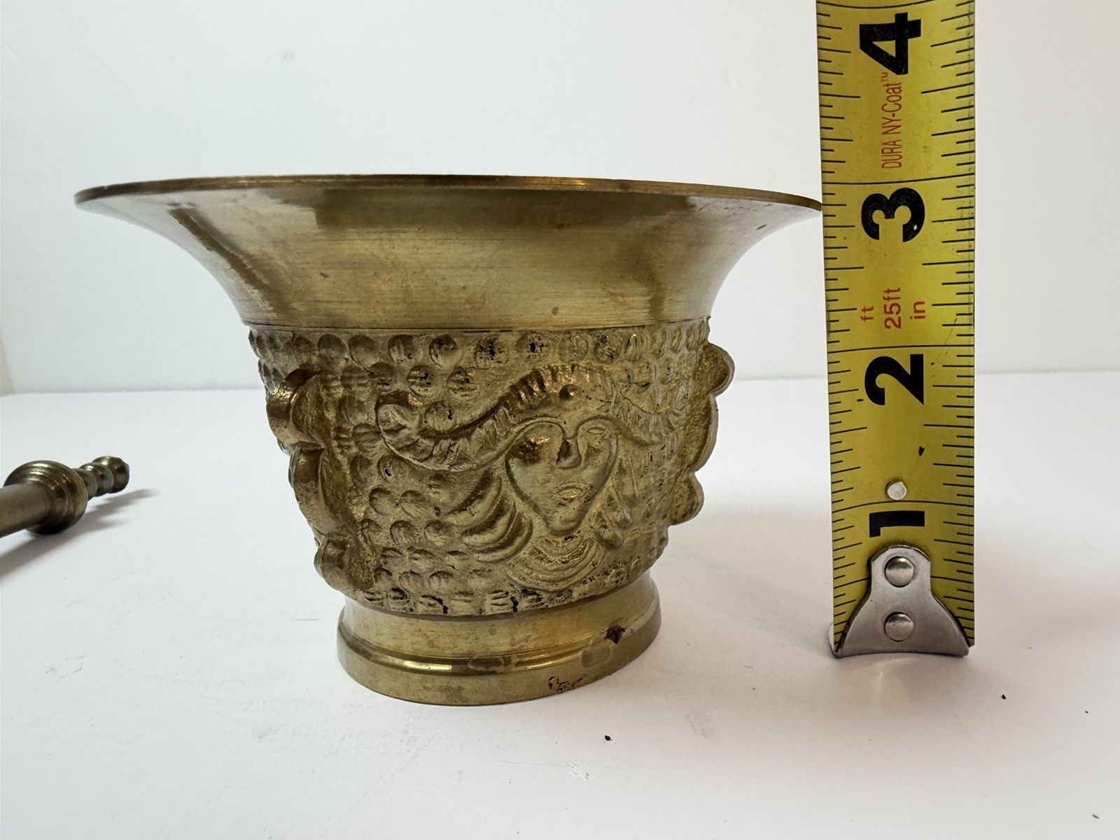 Solid Brass Design Face Mortar & Pestle Pharmacy Apothecary Vintage 3” Tall