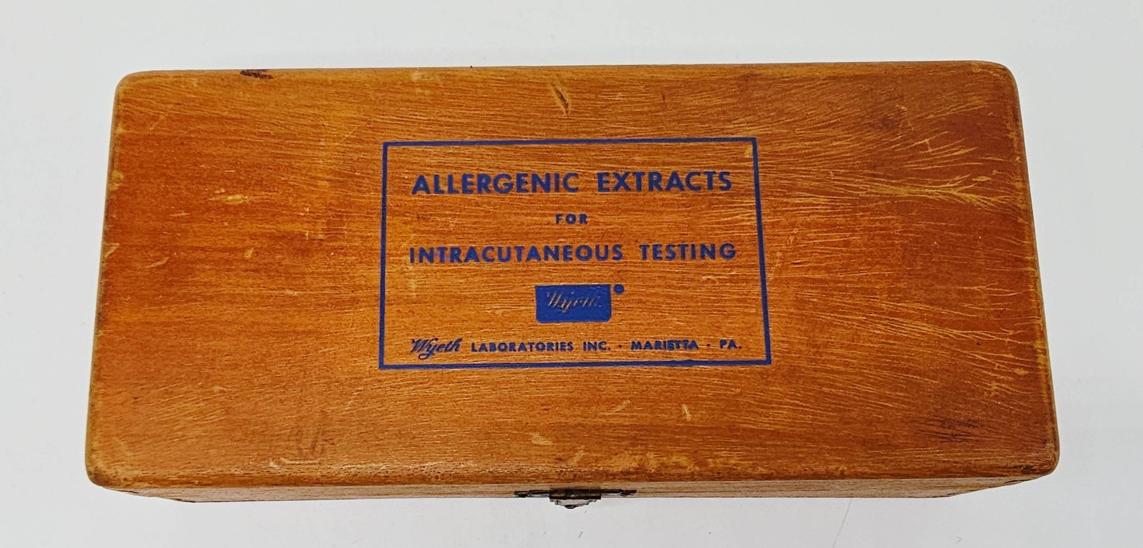 Wyeth Allergy Test Kit Vintage Extracts 1955 Intracutaneous Wood Box + 44 Vials