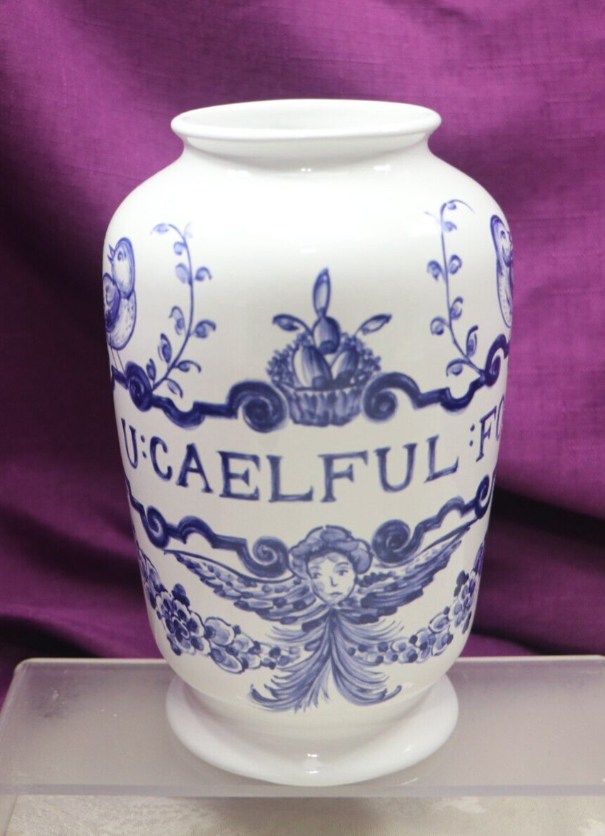 VINTAGE LILLY DRUG BLUE WHITE CERAMIC PHARMACY APOTHECARY JAR VASE U:CAELFUL:FO