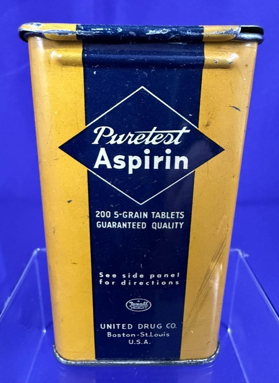 Puretest Aspirin United Drug Co. Rexall Product Sliding Top V