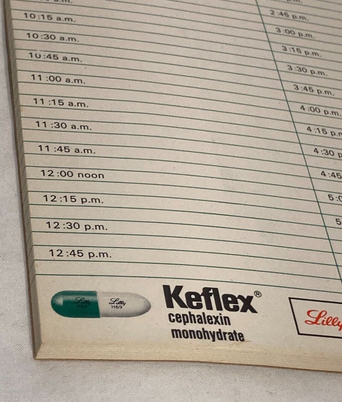 Vtg Keflex Darvon-N Rx Drug Daily Appointment Record Paper Notepad 7 3/4″ L