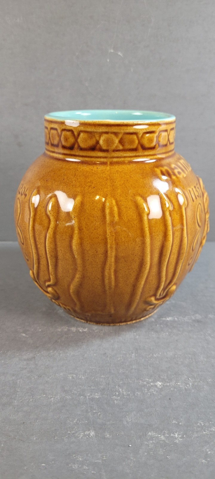 VTG Schering McCoy Ceramic Rx Apothecary Jar Vase Maimonides Secundum Artem 5″T
