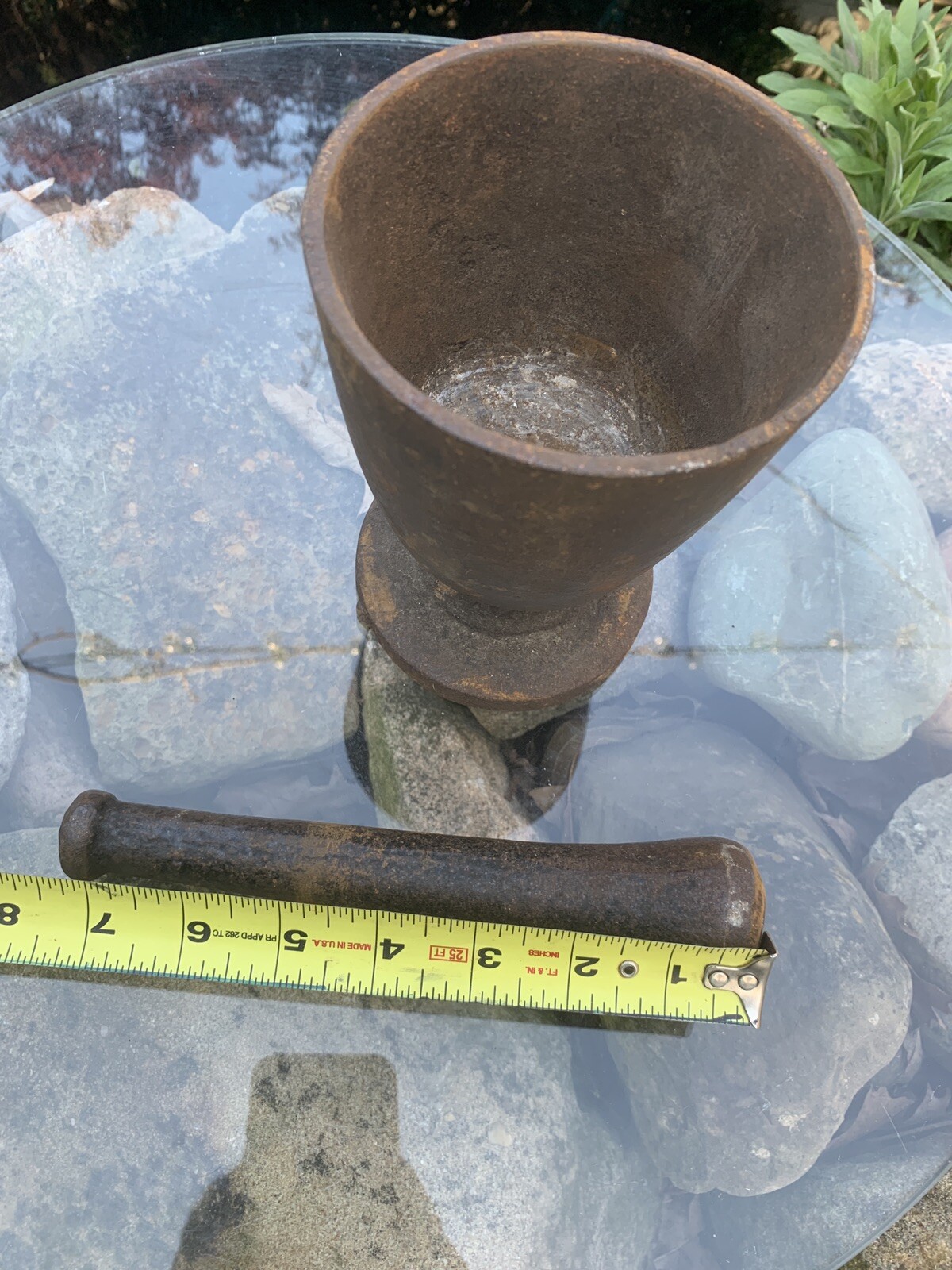 Rare Antique Primitive 19th Century Apothecary Cast Iron Mortar and Pestle Rx