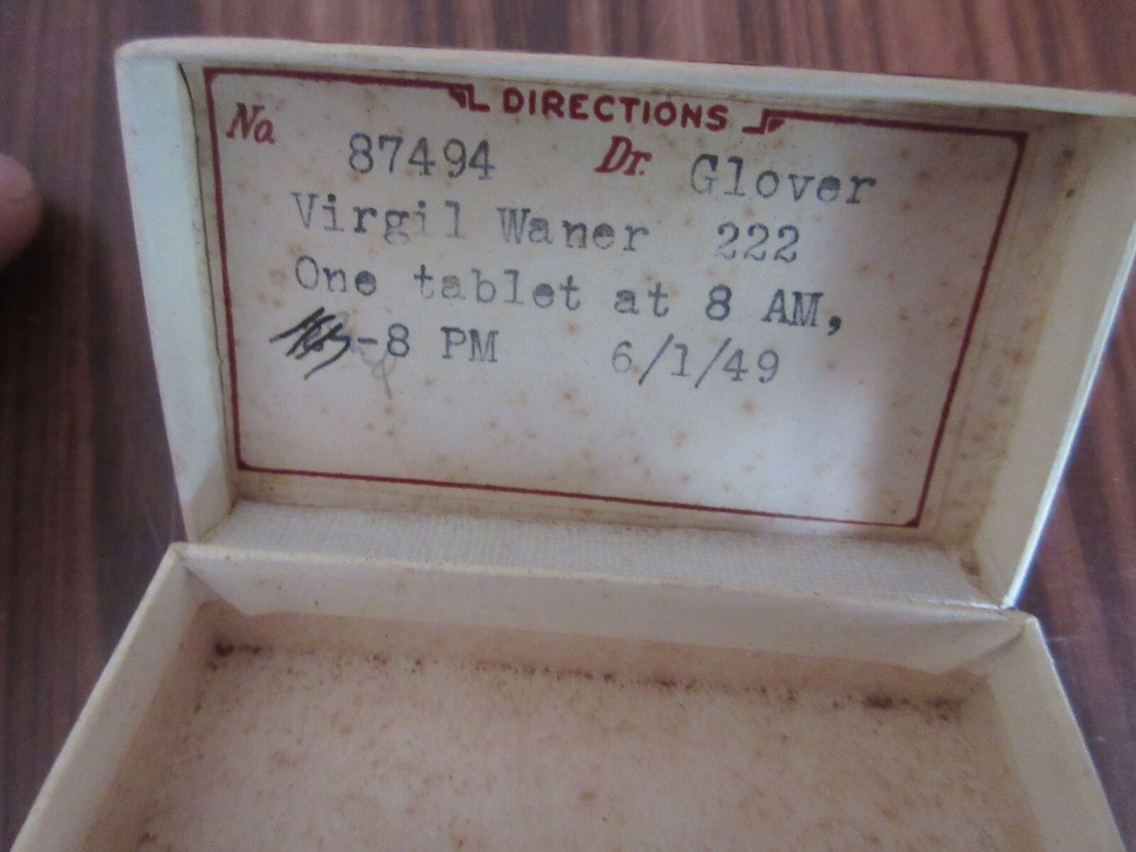 1949 Vtg Axtell Clinic Newton Kansas KS Pill Box Dr Glover Pharmacy Prescription
