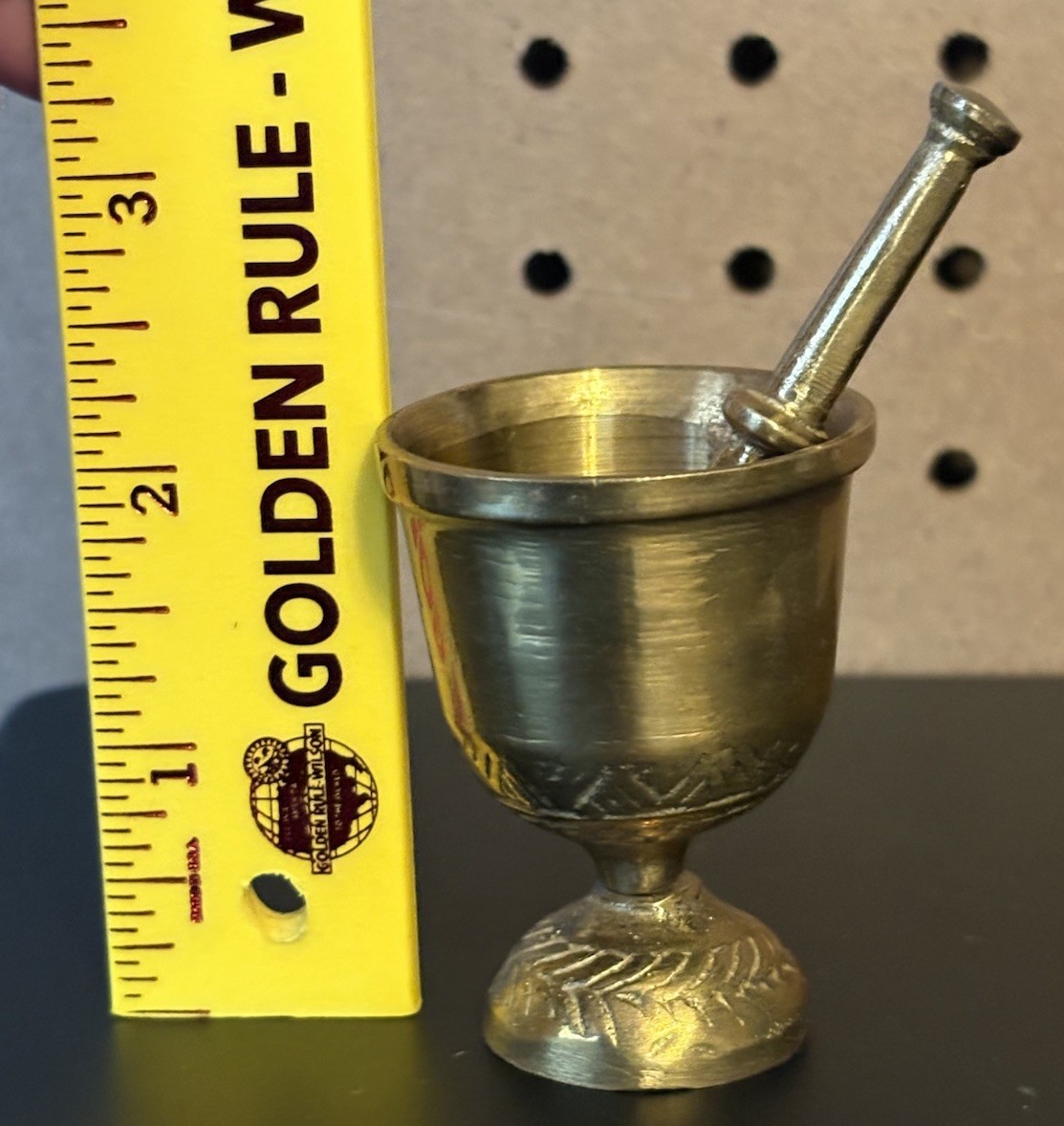 Vtg Small Brass Ornate Mortar & Pestle Pharmacy / Medical 2″ Tall