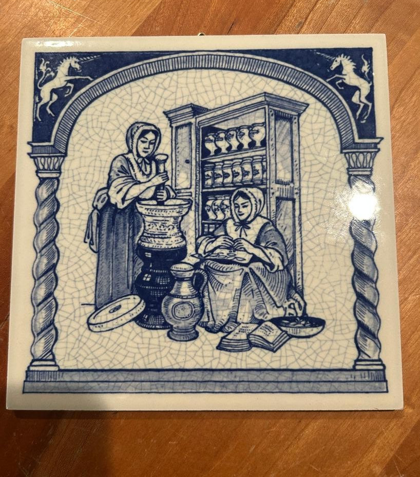 Delft Holland Handmade Pill Tile Women Pharmacists 1985