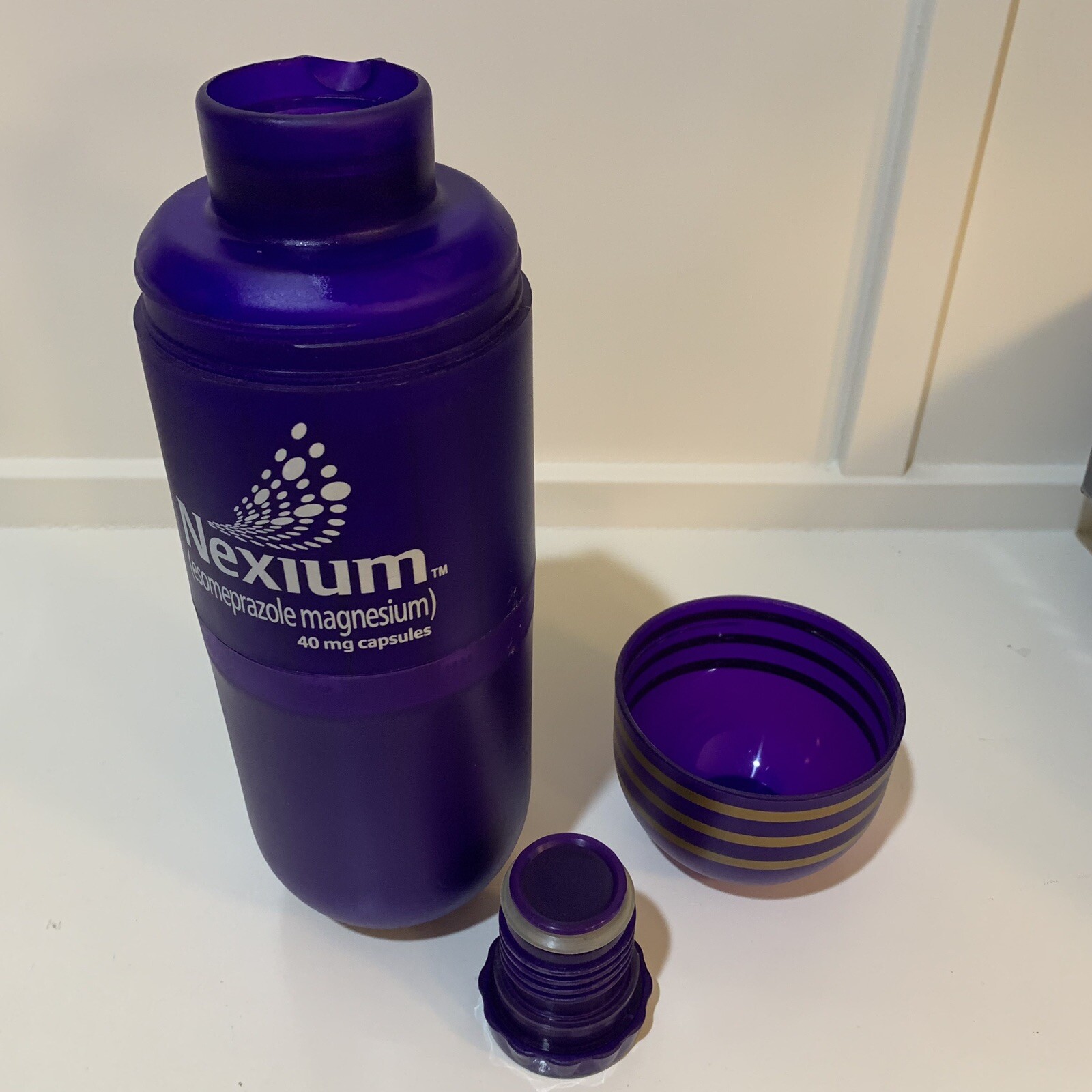 RARE Nexium 40mg Pharmaceutical Rep BIG Purple Pill Thermos Collectible Bottle