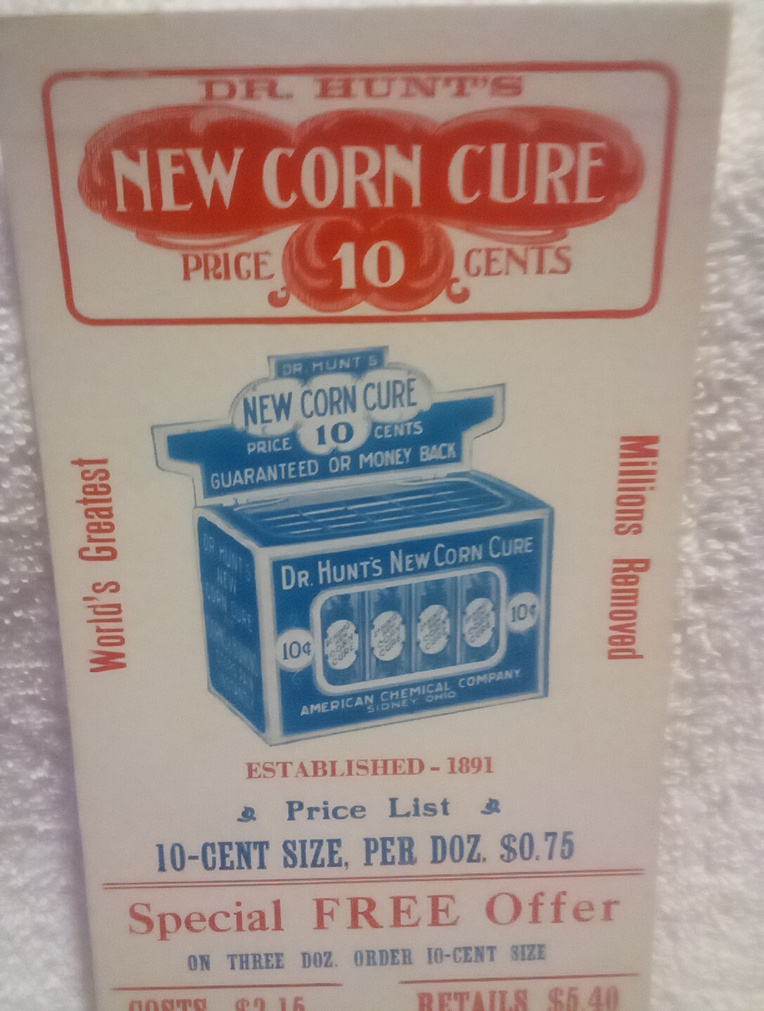 Dr Hunt’s New Corn Cure American Chemical Co Vtg Medical Advertisement Dayton Oh