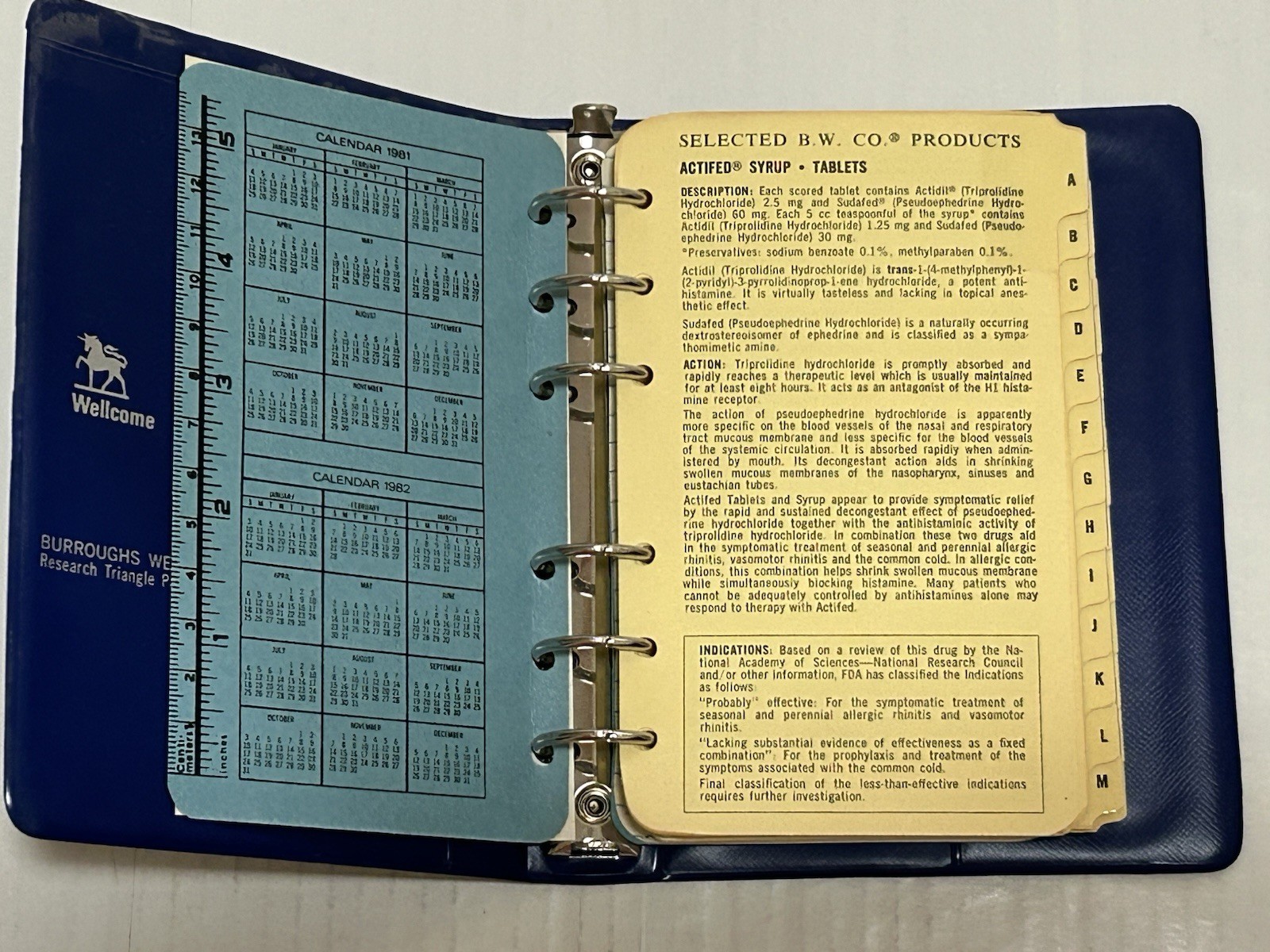 Vintage 1979 Pharmacy Medicine Pocket Notebook Binder- Burrough’s Wellcome Co.