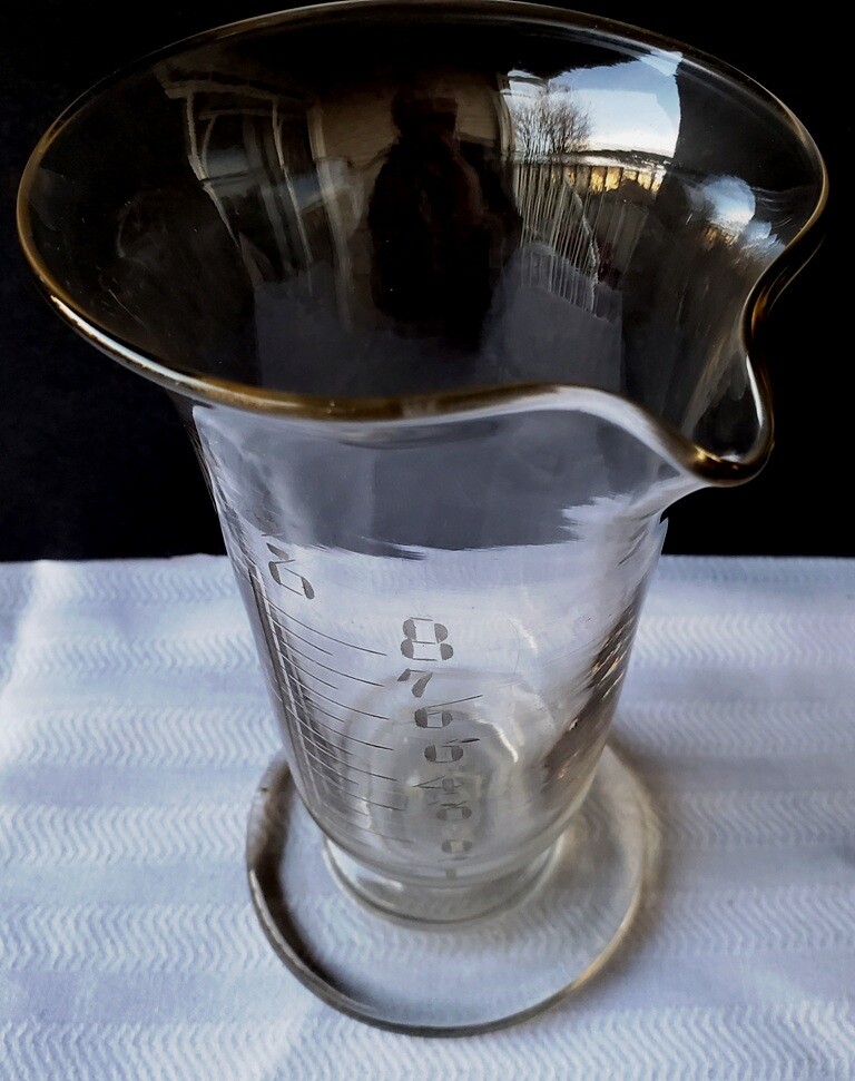 Antique Handblown Hand Etched Footed Apothecary Beaker