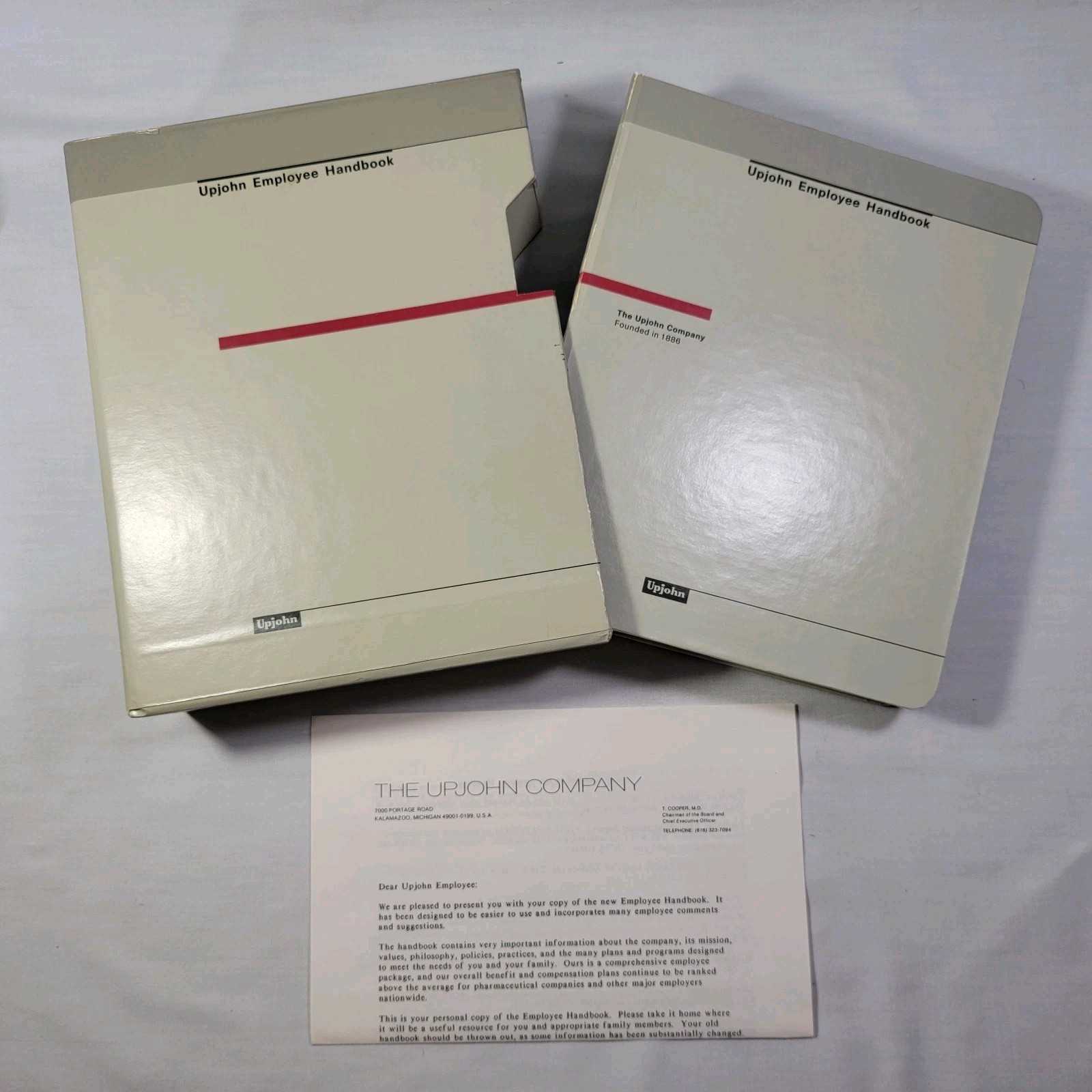 Vintage The Upjohn Company Employee Handbook Binder & Letter To “Take It Home”