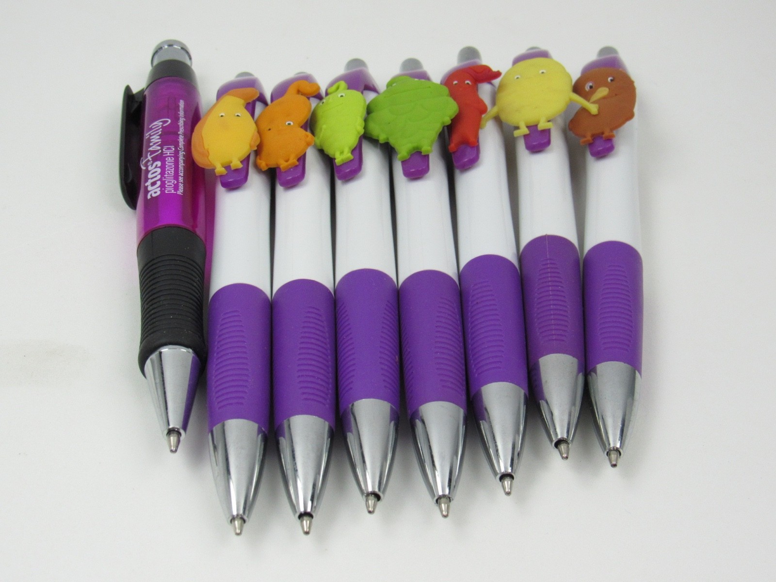 Actos LOT Character PENS, HOLDER CLIPS Drug Rep Pharmaceutical Promo Advertising