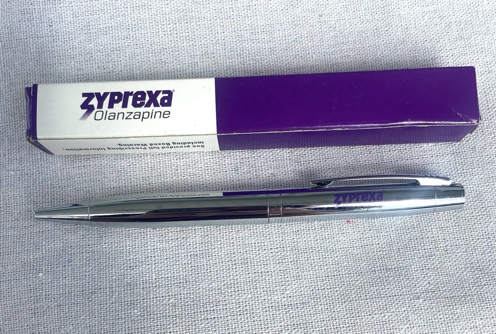 ZYPREXA Pharmaceutical DRUG REP METAL POINT PEN Heavy New In box Black Ink