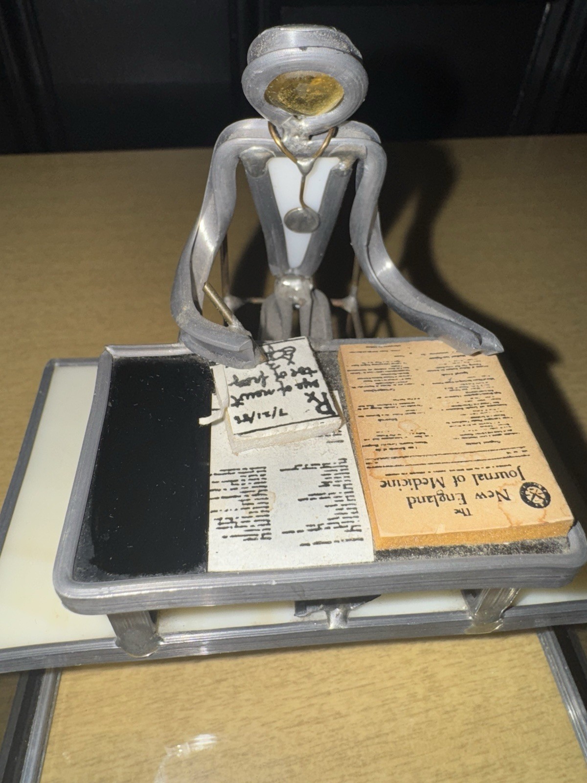 Vtg Carl Goeller Doctor Industrial Note Holder Metal Medical Sculpture Office