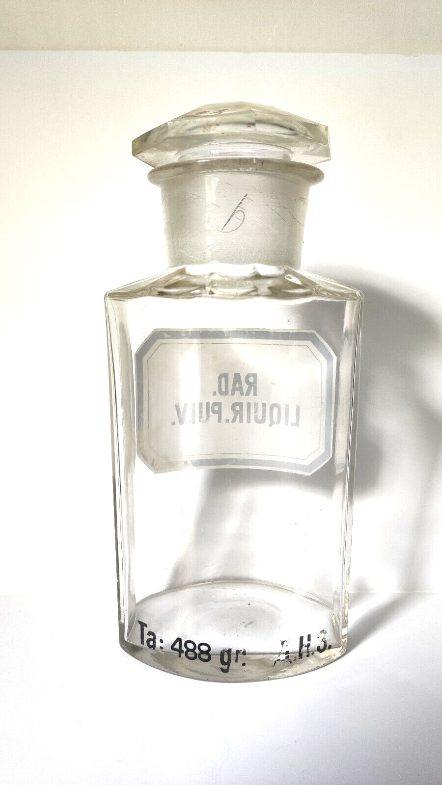 Vintage Crystal Apothecary Pharmacy Clear Jar 800 ml RAD. LIQUIR. PULV.