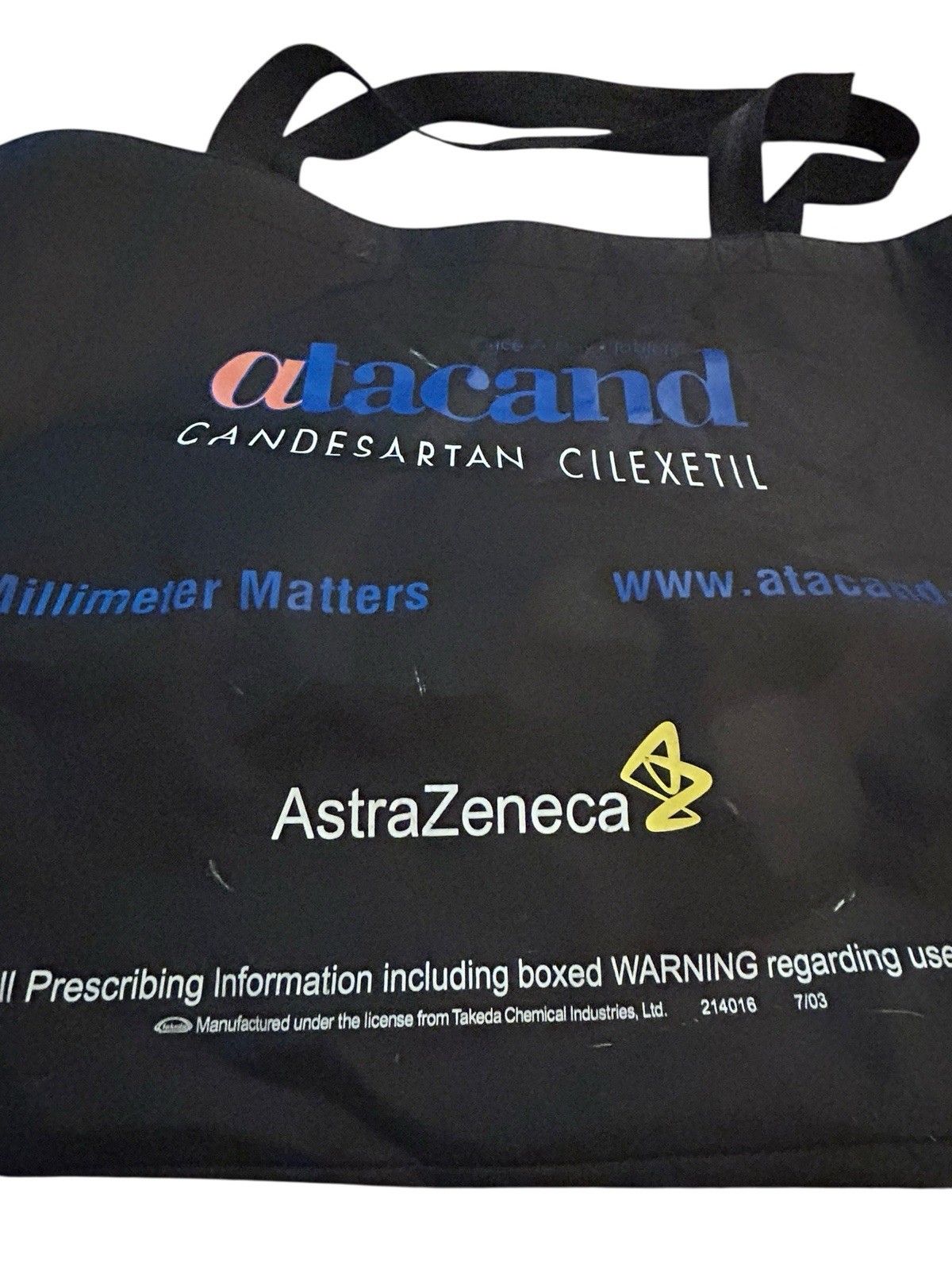 Astrazeneca Atacand Candesartan Cilexetil Drug Rep Merch Zippered Black Bag