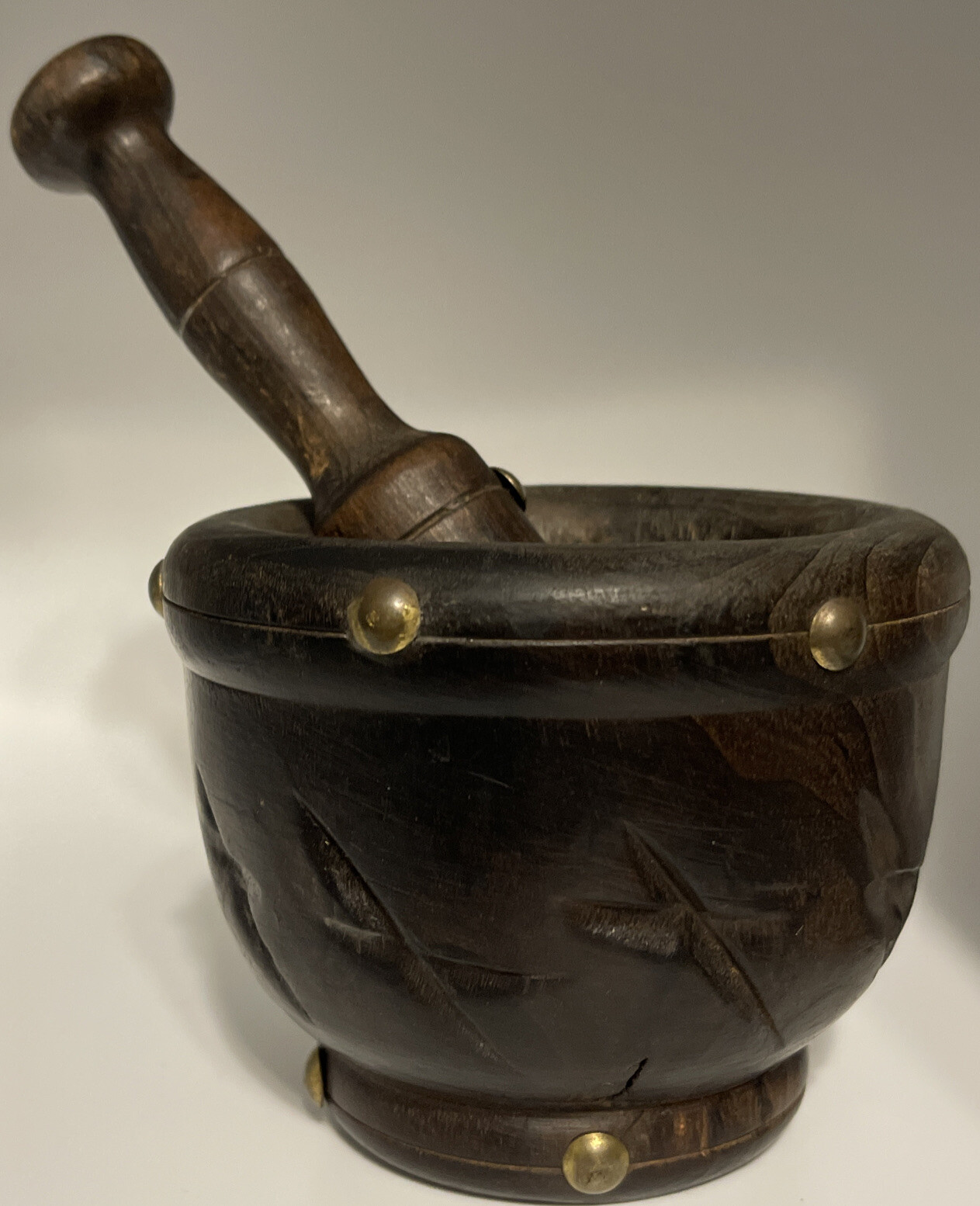 Vintage Apothecary Pharmacy Carved Wood Pestle and Mortar Rx Estate