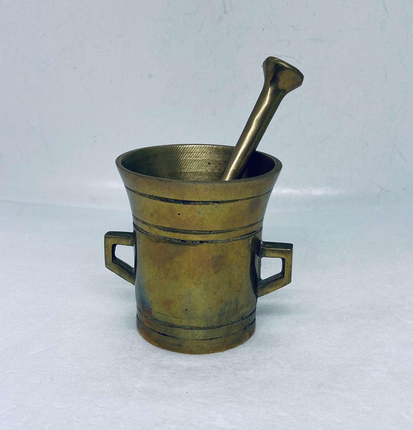 Antique 1940s Brass Mortar & Pestle Pharmacy Drug Store Apothecary Medicine 36
