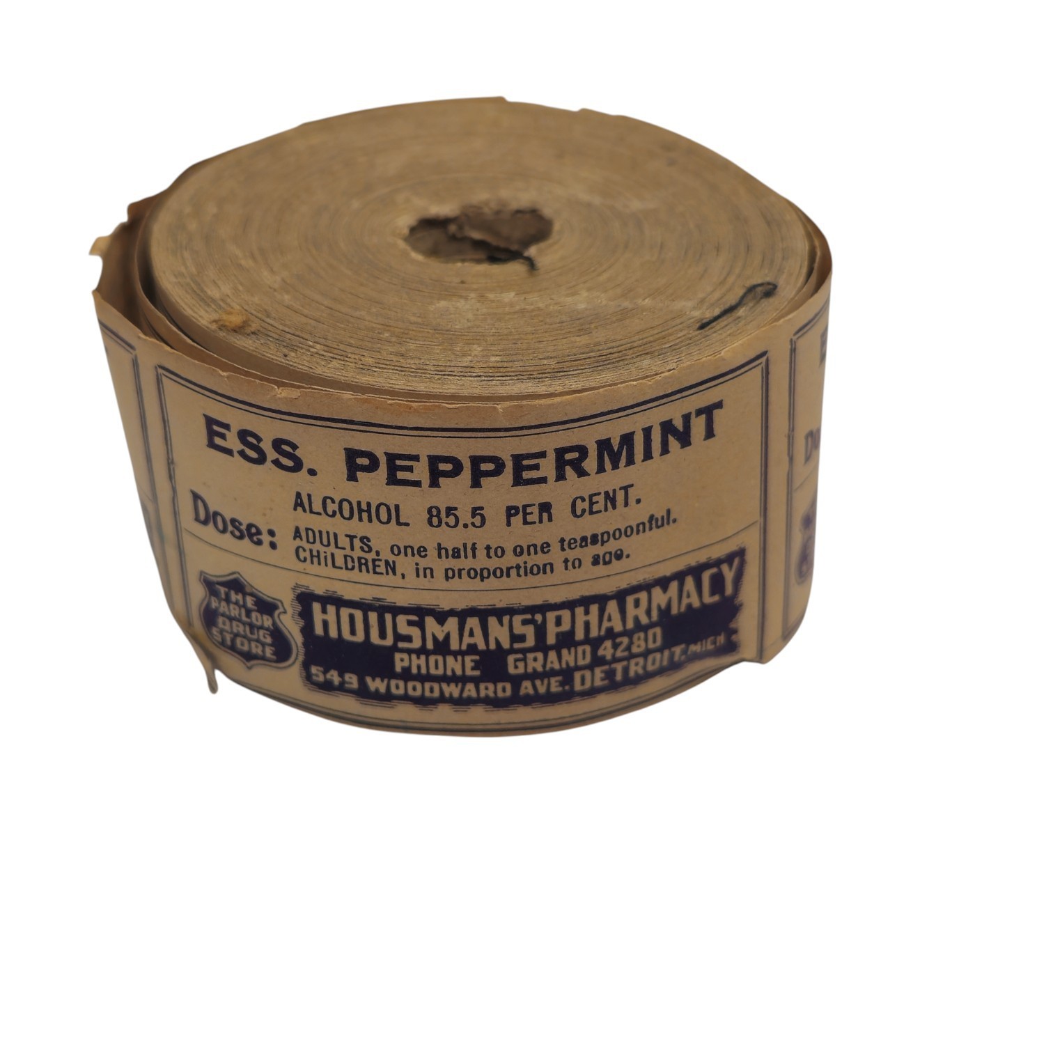 Housman’s Pharmacy Ess Peppermint Paper Label Roll Detroit MI Vintage Retro Stor