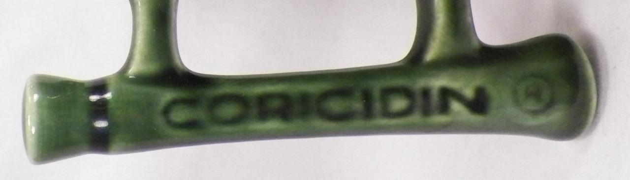 McCoy Cosmas & Damien Mug Mortar & Pestle Green Pottery Advertising Schering