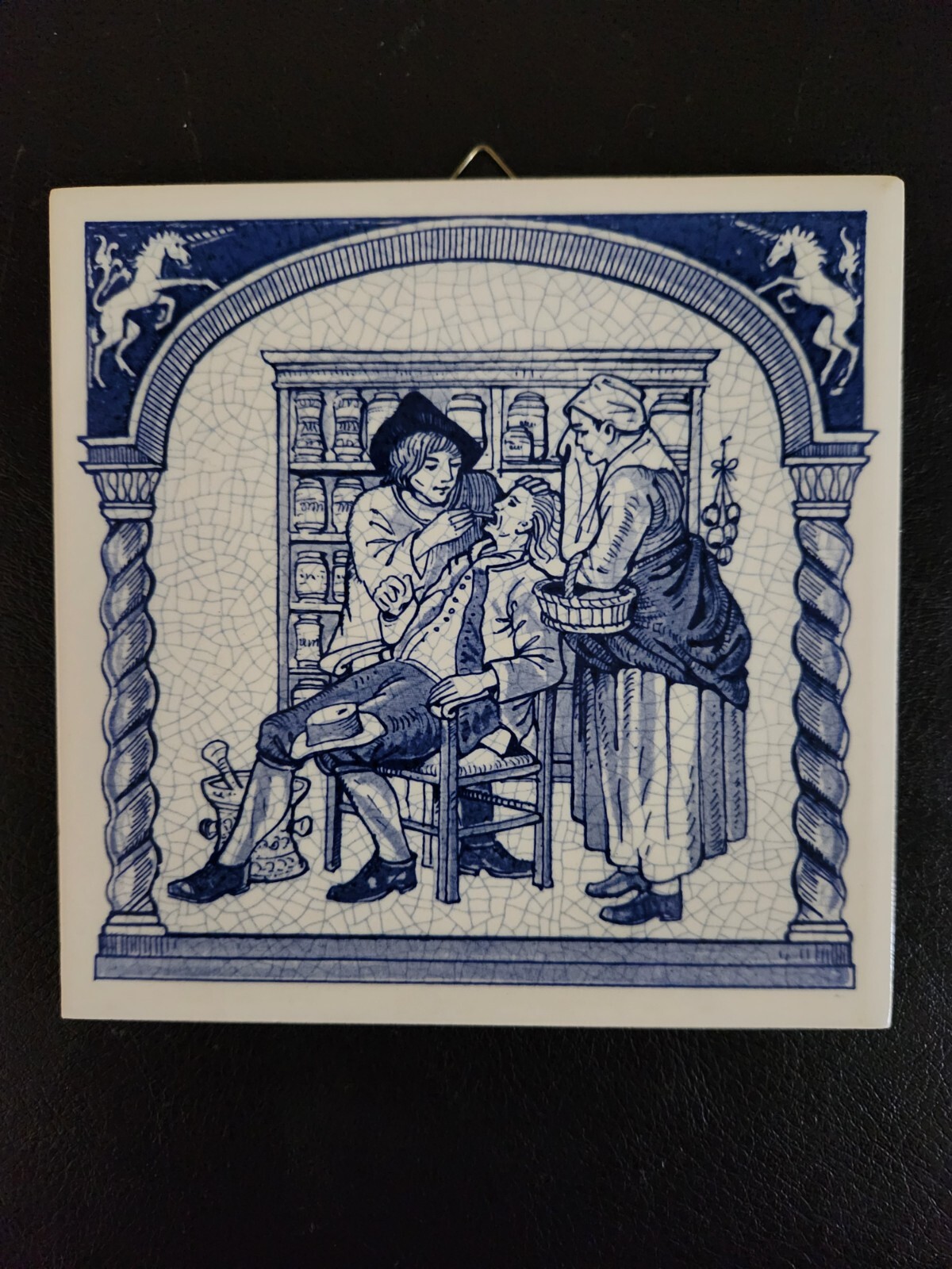 Vintage Set Of 3 Blue Delft Holland Handmade Pharmacy Tiles