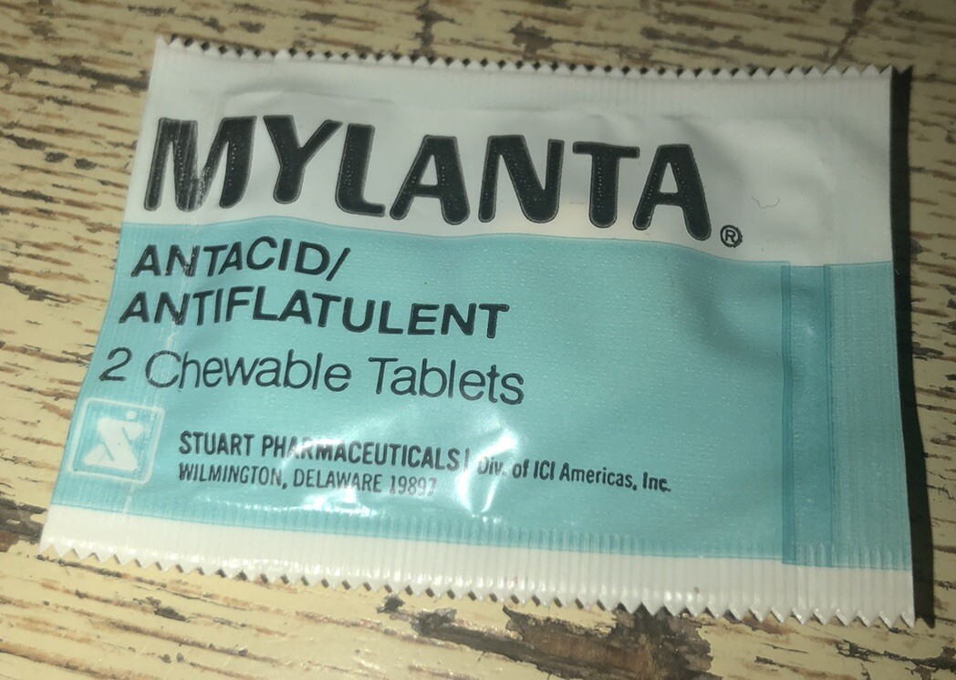 Mylanta Antacid Anti flatulent 2-Chewable Tablets Movie Prop 1970s-80s *Sealed*