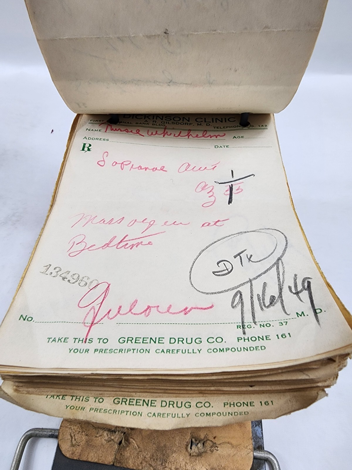 Prescription Atlas Rx Pad Paper Apothecary Druggist Pharmacy Medicine 1949