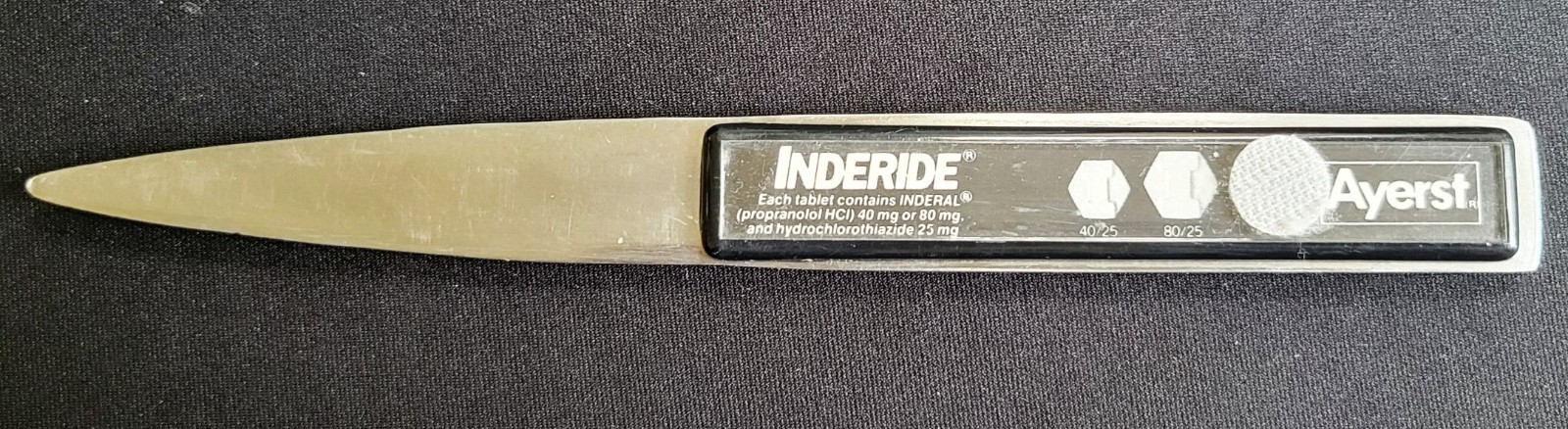 Pharmaceutical Drug Rep 8″ Inderal Tablet Ayerst Letter Opener
