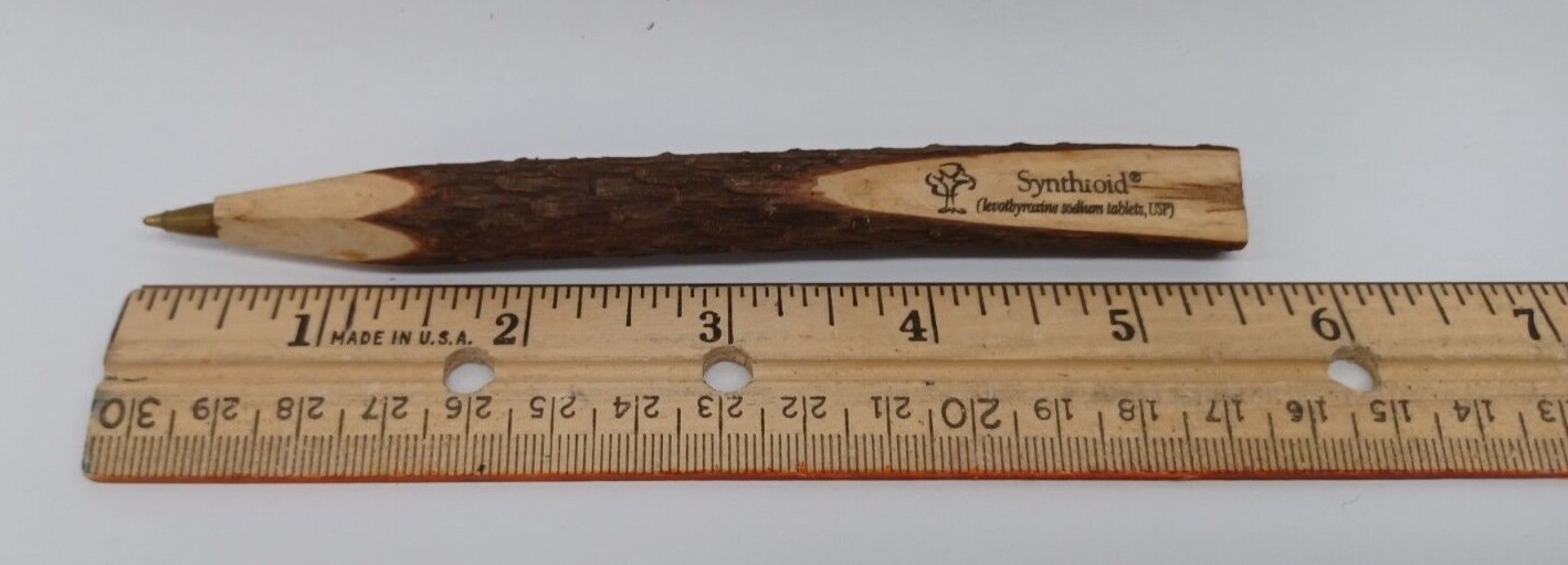 Synthroid Pharmaceutical Drug Rep Advertising Collectible Wood Bark Pen