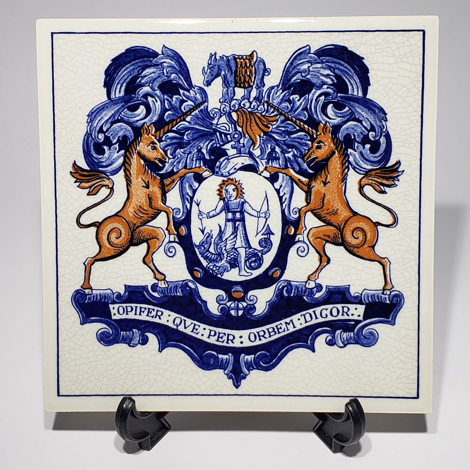 Vtg Blue Pharmacy Apothecary Society Crest 6″ Tile Delft Holland B716