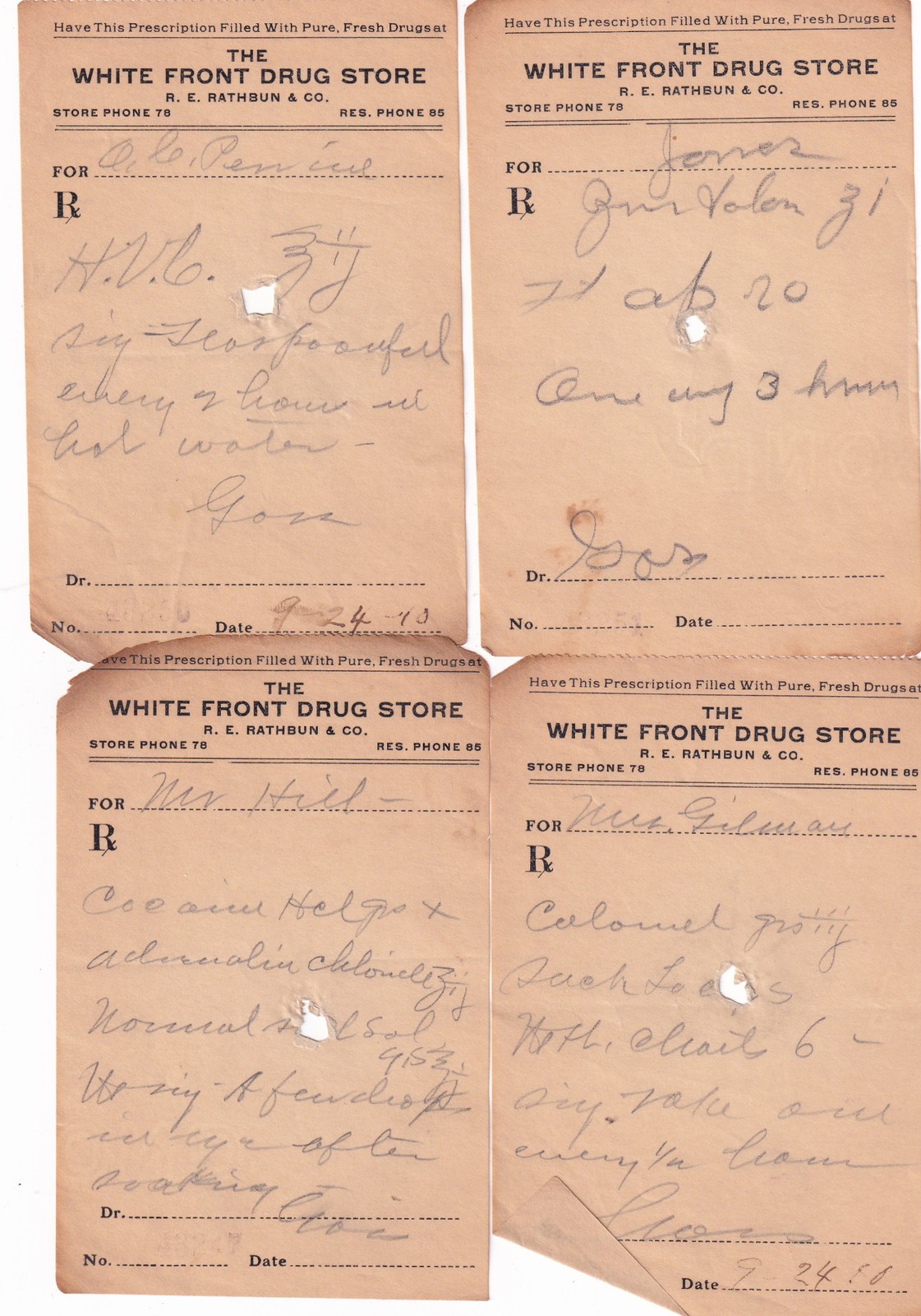 (26) Physician’s Prescriptions Early 1900’s Hand Written White Front Drug Store