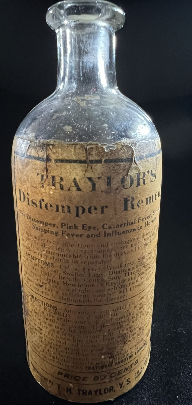 Vntg Distemper Remedy Bottle Paper Label Denver Colorado