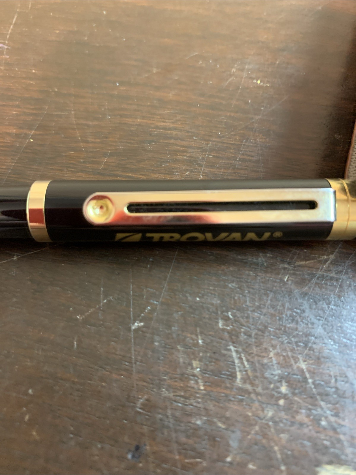 Trovan Pharmaceutical Drug Rep Heavy Metal Pen Black & Gold Tone