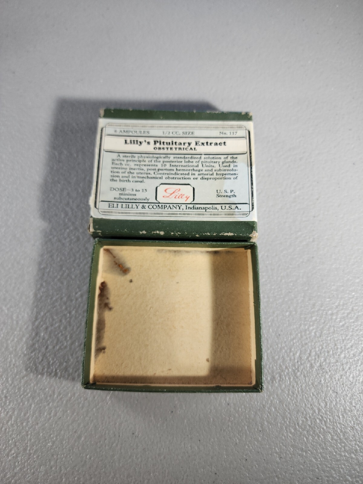 Vintage Eli Lilly’s Pituitary Extract Obstetrical Empty Box Only, Exp 12/1935