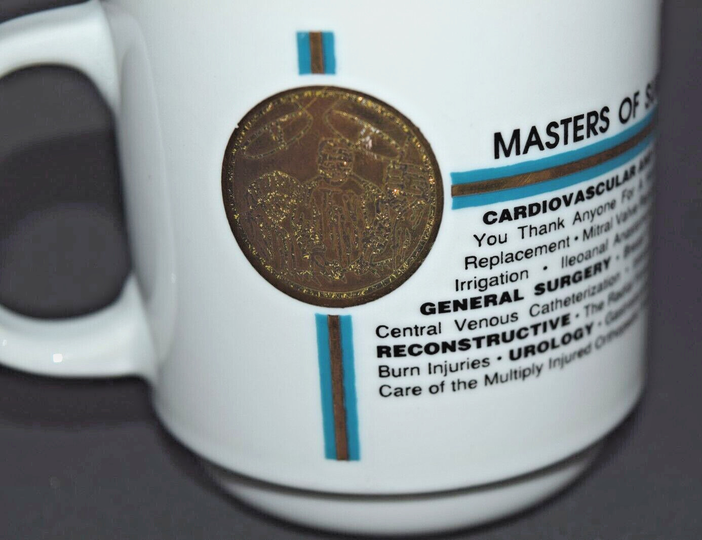 Vintage Glaxo Pharmaceuticals Masters of Surgery Coffee Mug Cup White Porcelain