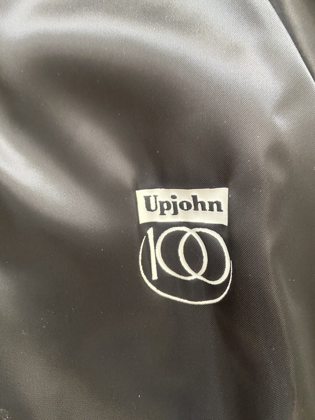 UPJOHN Kalamazoo Black Satin Bomber Jacket 100th Anniversary Med NEW