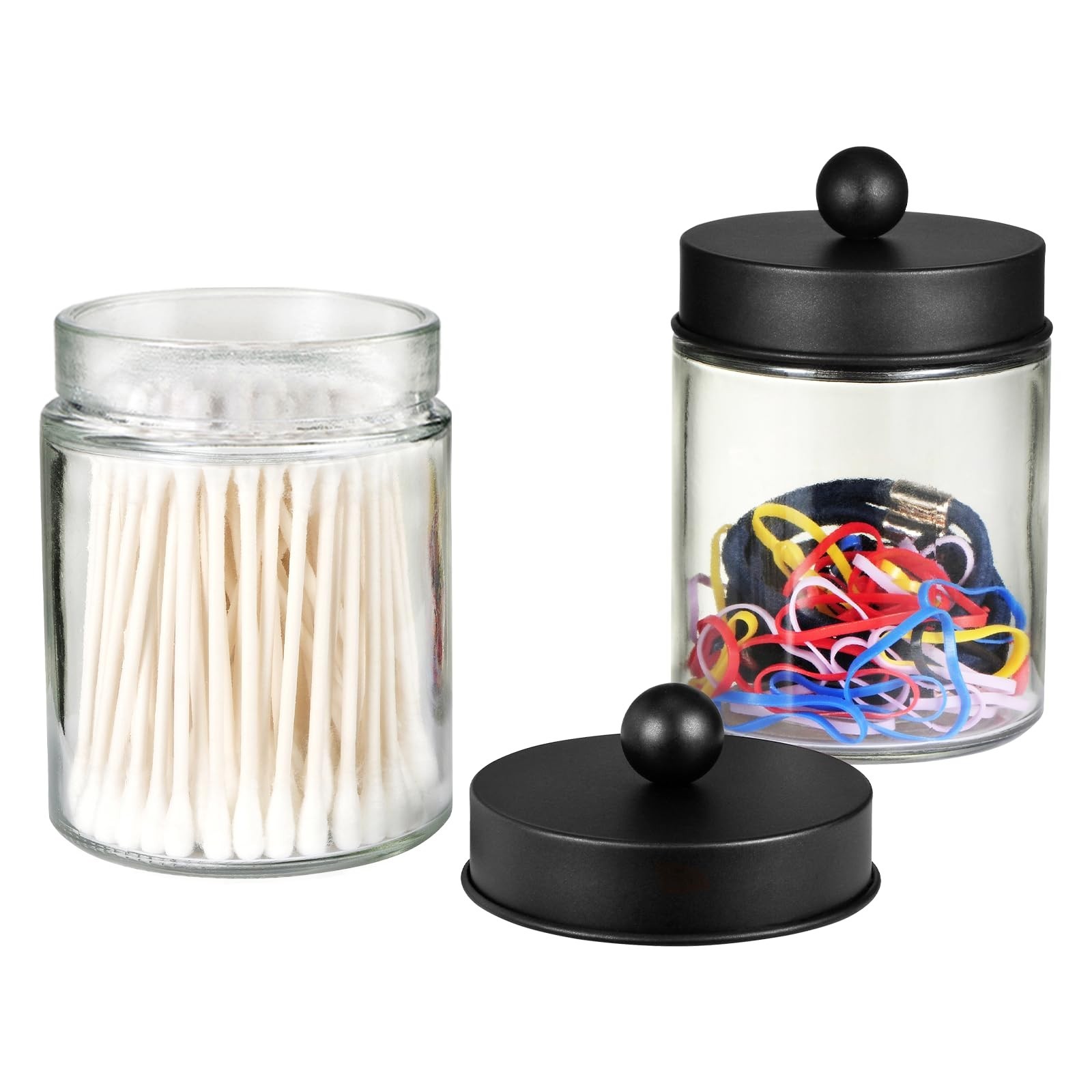 SheeChung 3-Pack Black Glass Apothecary Jars – Rust-Proof Stainless Steel Qti…