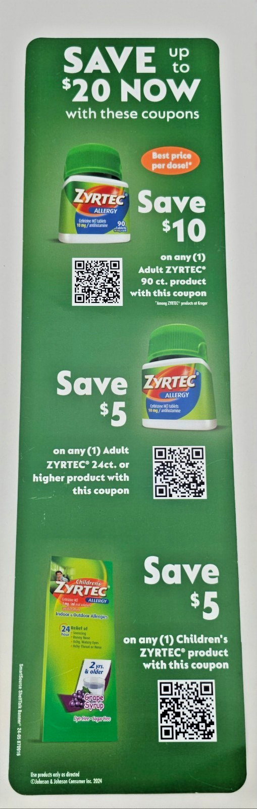 Pharmaceutical Advertising Banner ZYRTEC Shelf Talker Grocery Store Display Sign