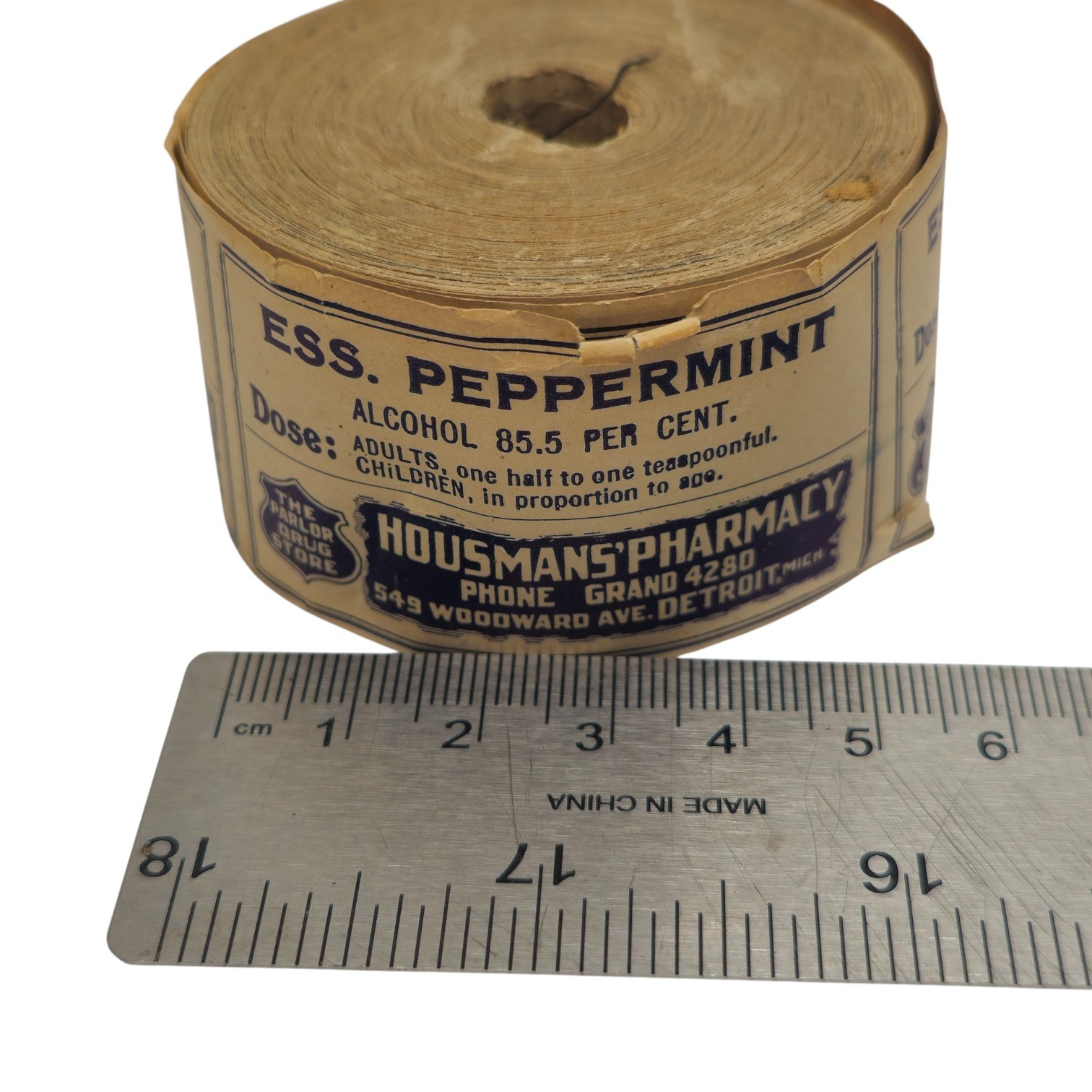 Housman’s Pharmacy Ess Peppermint Paper Label Roll Detroit MI Vintage Retro Stor