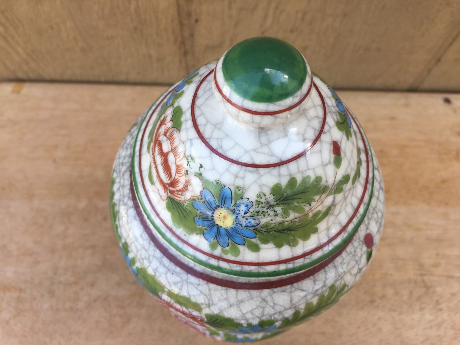 Vintage Pharmacy Apothecary Jar Itnao Agar Crackle Glaze Japan 9″ Hand Painted