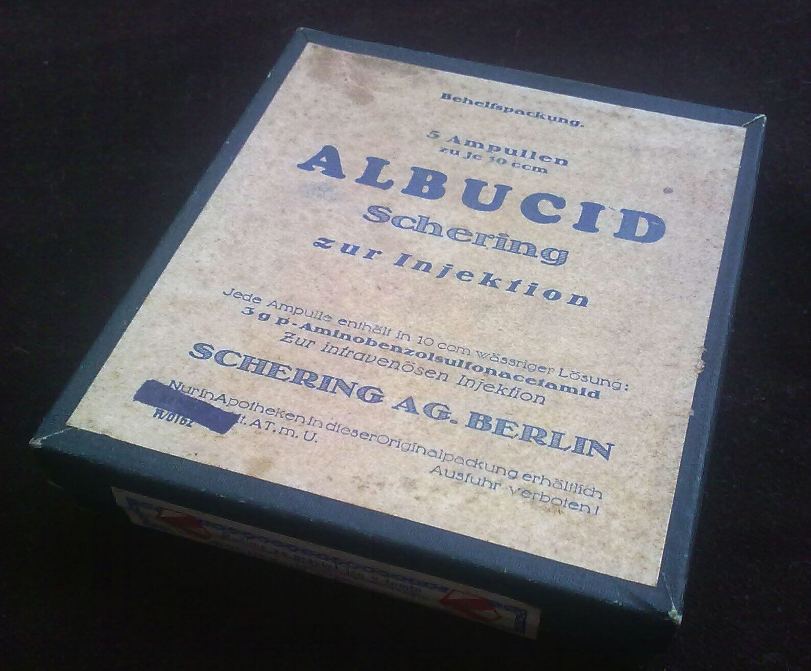 ANTIQUE medical pharmaceutical “ALBUCID-SHERING-BERLIN”-unopened box w.5 amp.