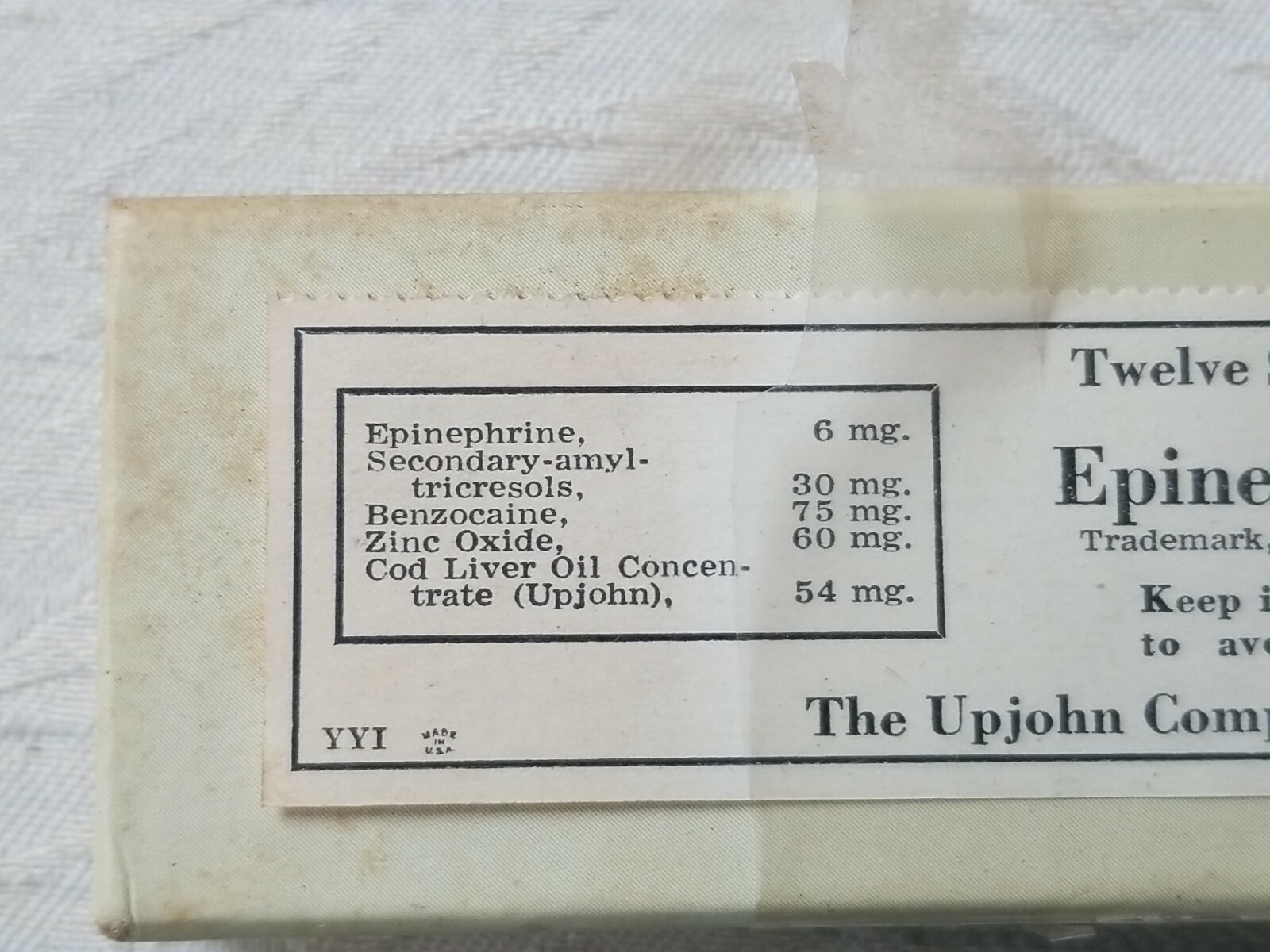 NOS Vintage 1940s Epinephrine Benzocaine Suppositories Upjohn